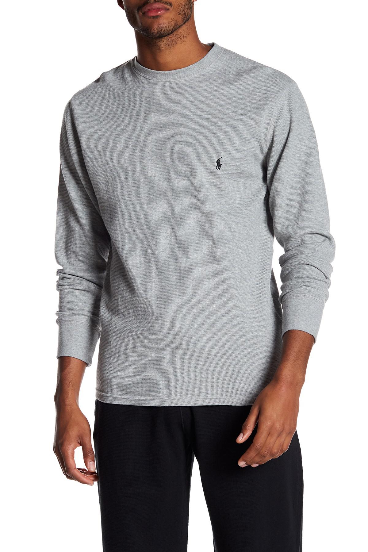 Polo Ralph Lauren Cotton Waffle Knit Long Sleeve Crew Neck Tee in Gray for  Men | Lyst