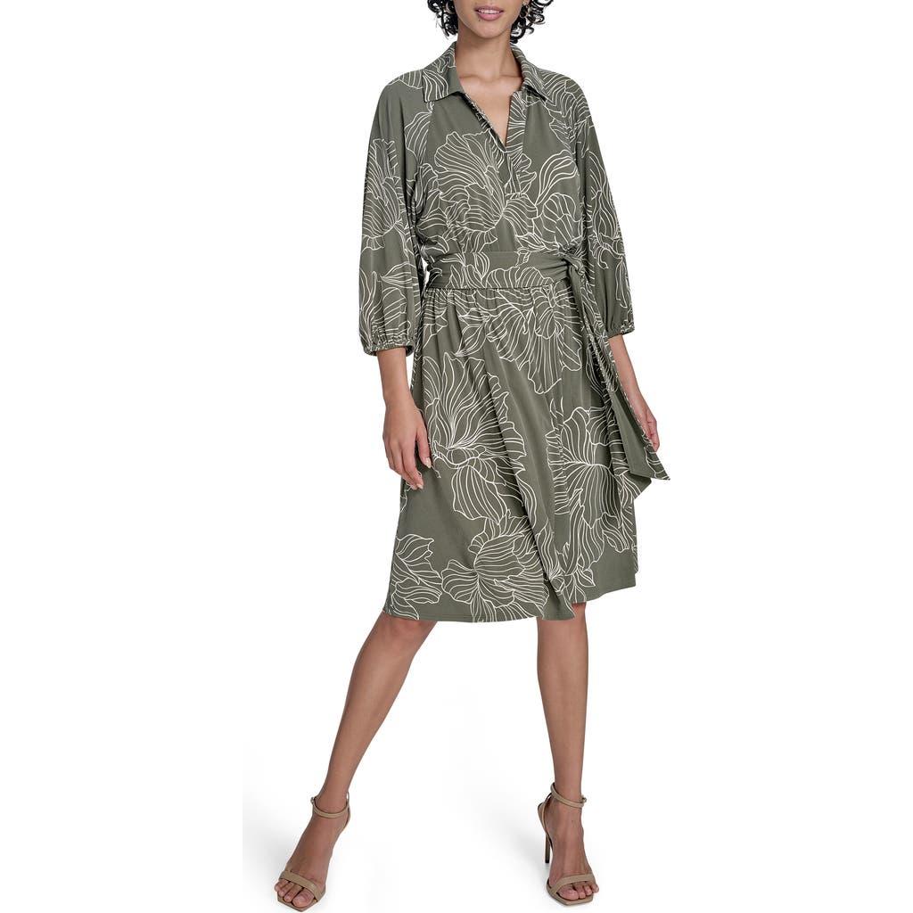calvin klein floral dress long sleeve CALVIN KLEIN Womens Black Ruffled Sheer Zippered Lined Floral Long Sleeve Jewel Neck Knee Length Cocktail Shift Dress Plus 18W