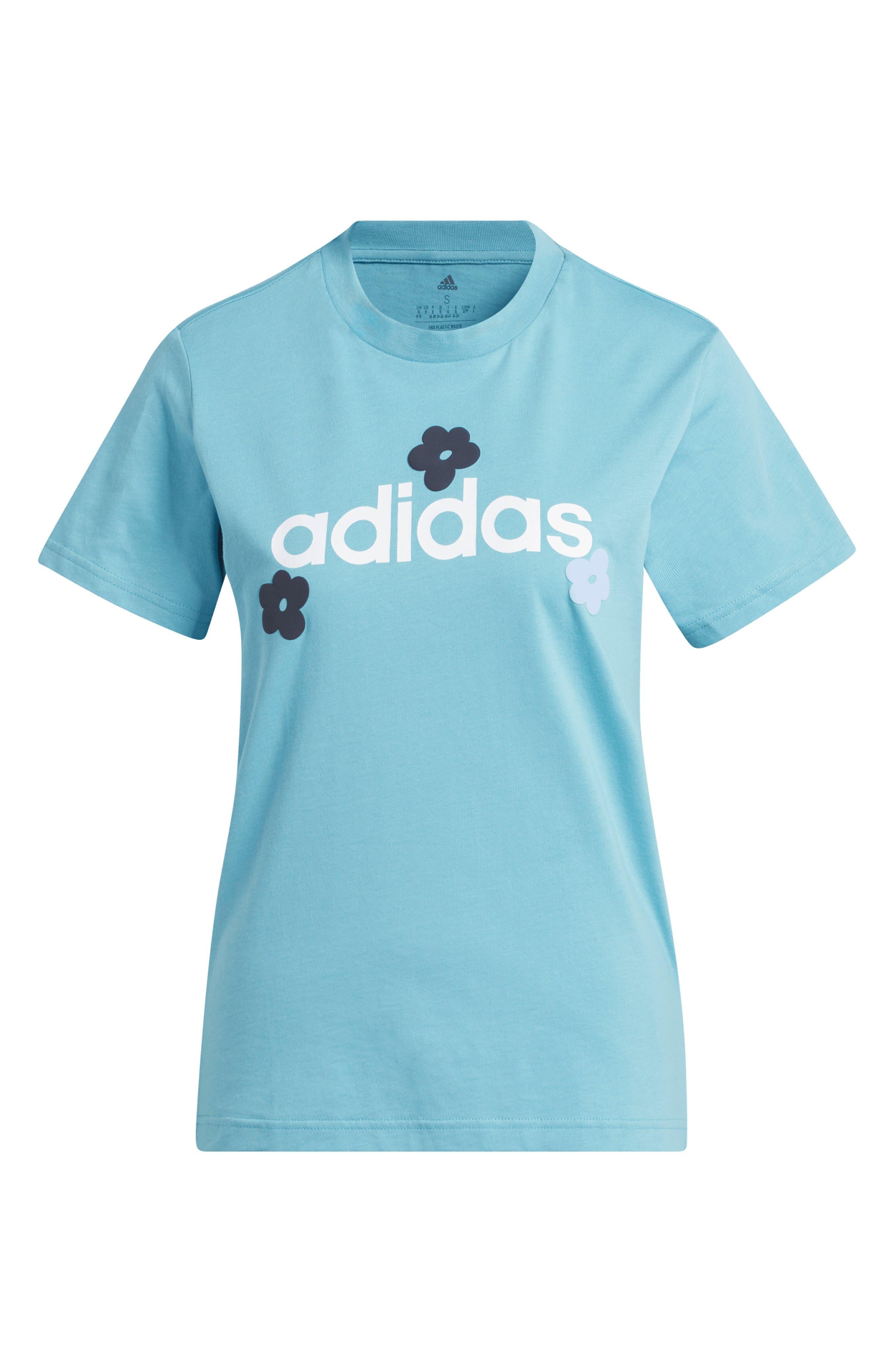 adidas Flower Logo Graphic T-shirt in Blue | Lyst