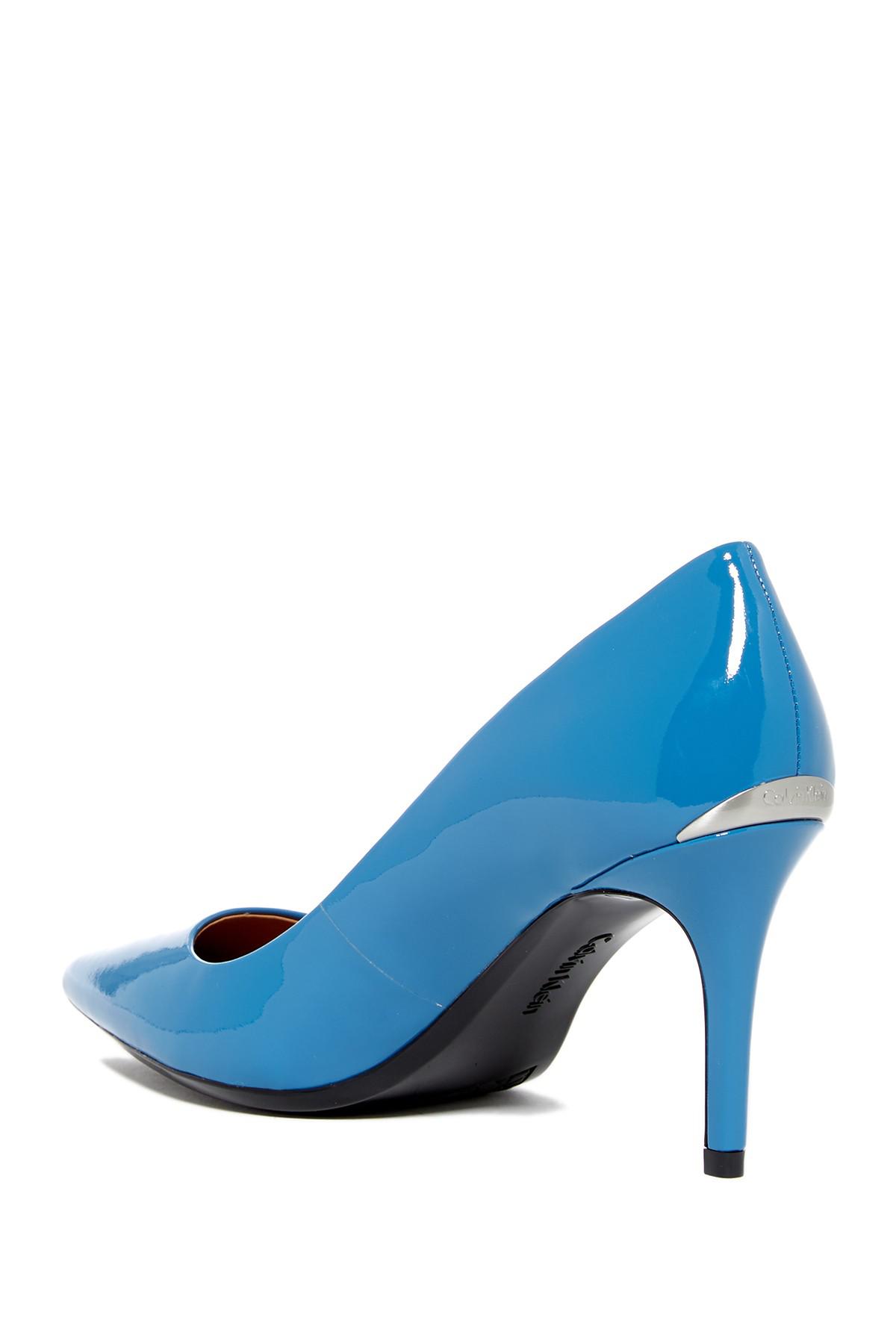 Calvin Klein Gayle Patent Leather Pointed Toe Pump in Blue | Lyst