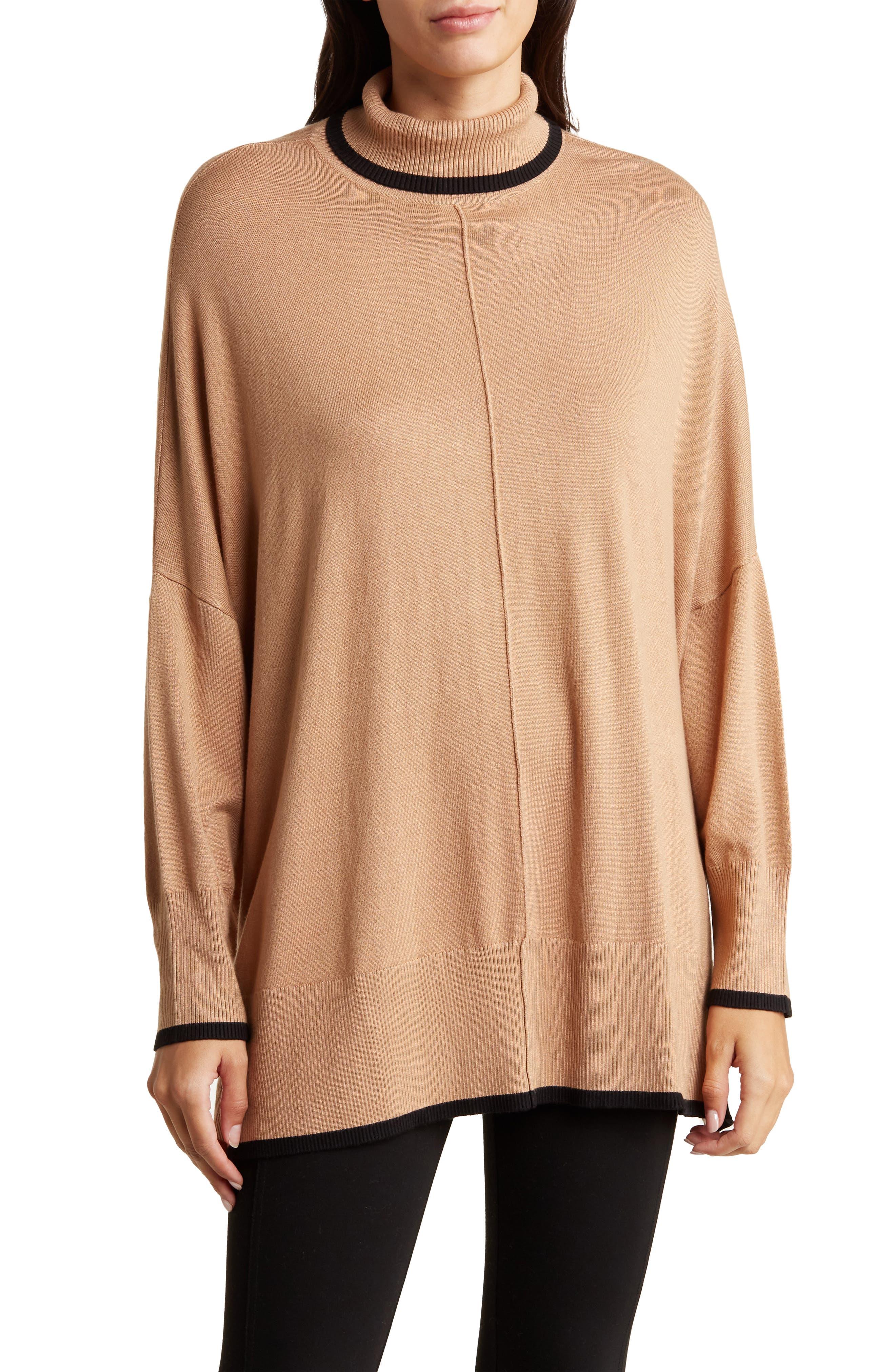 Adrianna Papell Tipped Turtleneck Sweater in Natural | Lyst