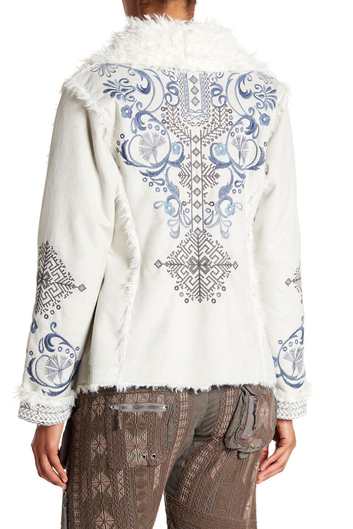 Johnny Was Embroidered Faux Fur Lined Jacket in White Lyst