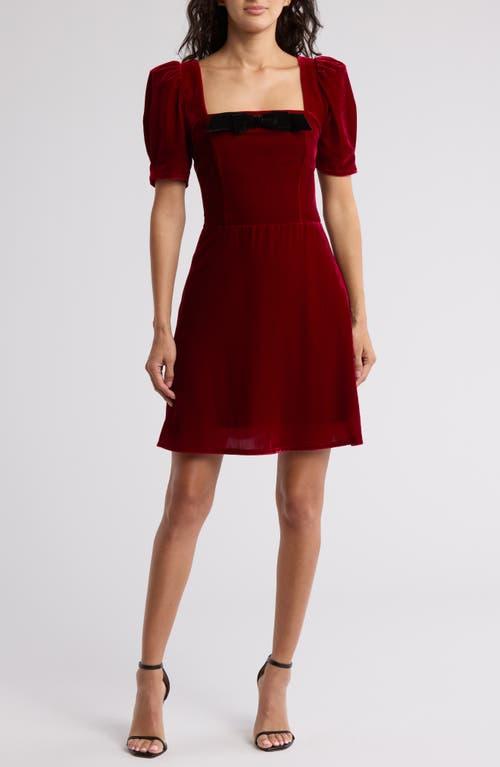 Wayf Velvet Puff Sleeve Dress in Red | Lyst