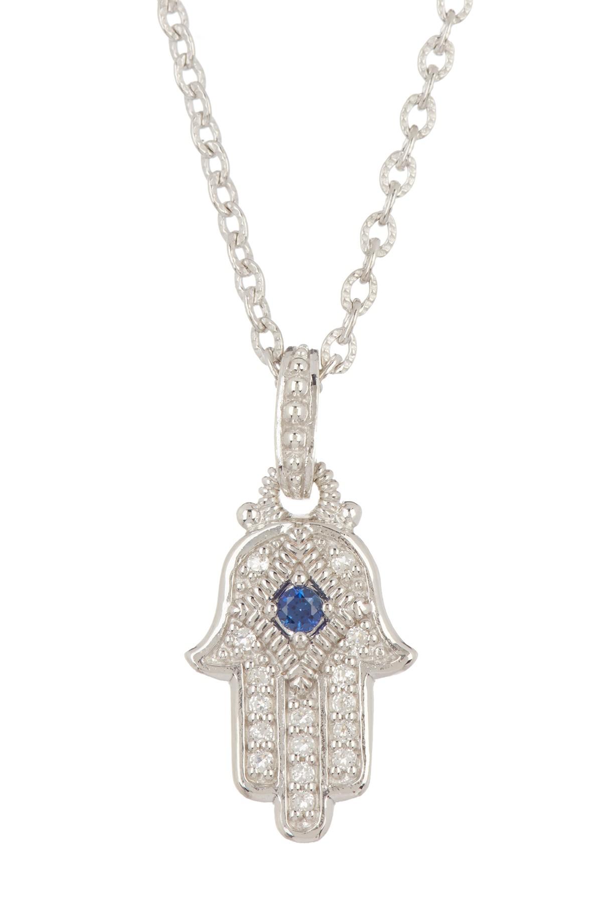 Judith Ripka Synthetic Sterling Silver Pave Hamsa Pendant Necklace in ...