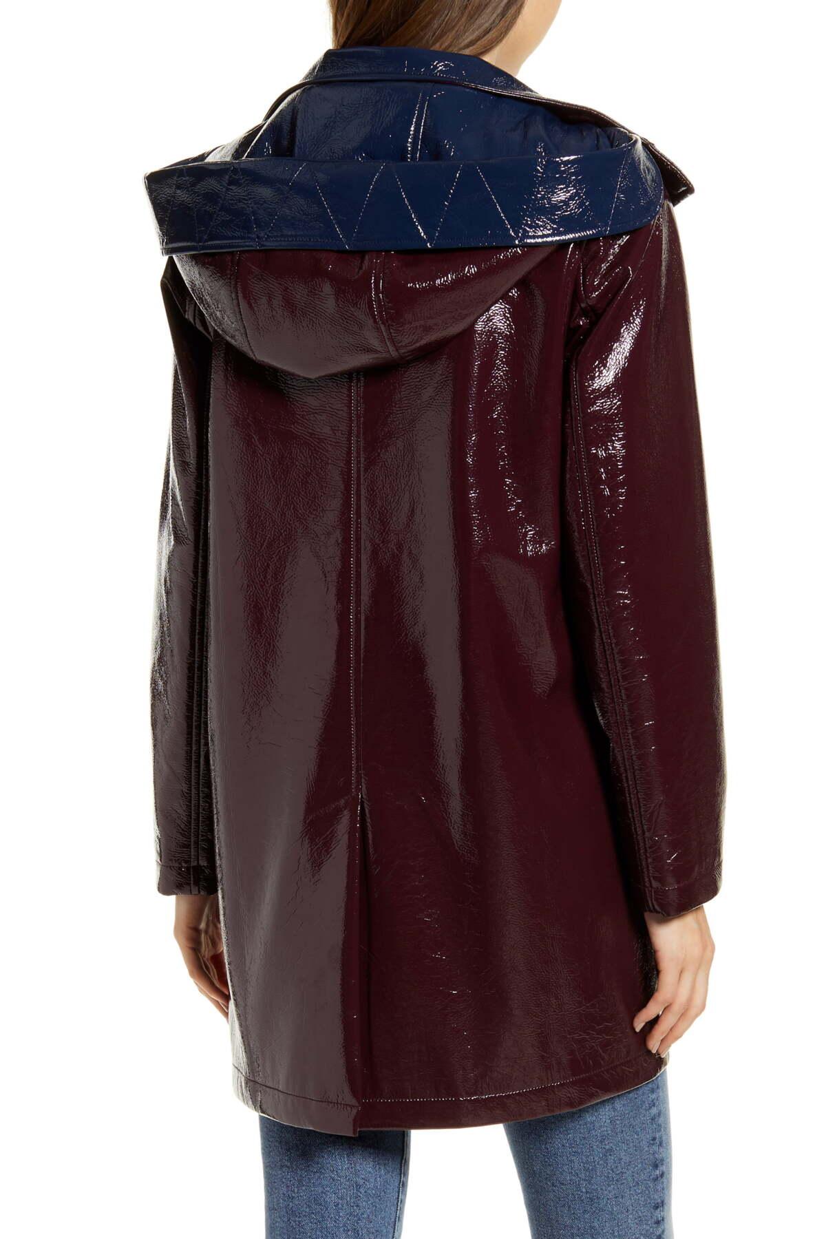 Sam Edelman Contrast Hood Glossy Raincoat Lyst
