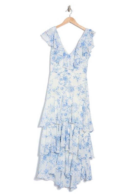 Wayf Floral Cap Sleeve Tiered Ruffle Dress in Blue | Lyst