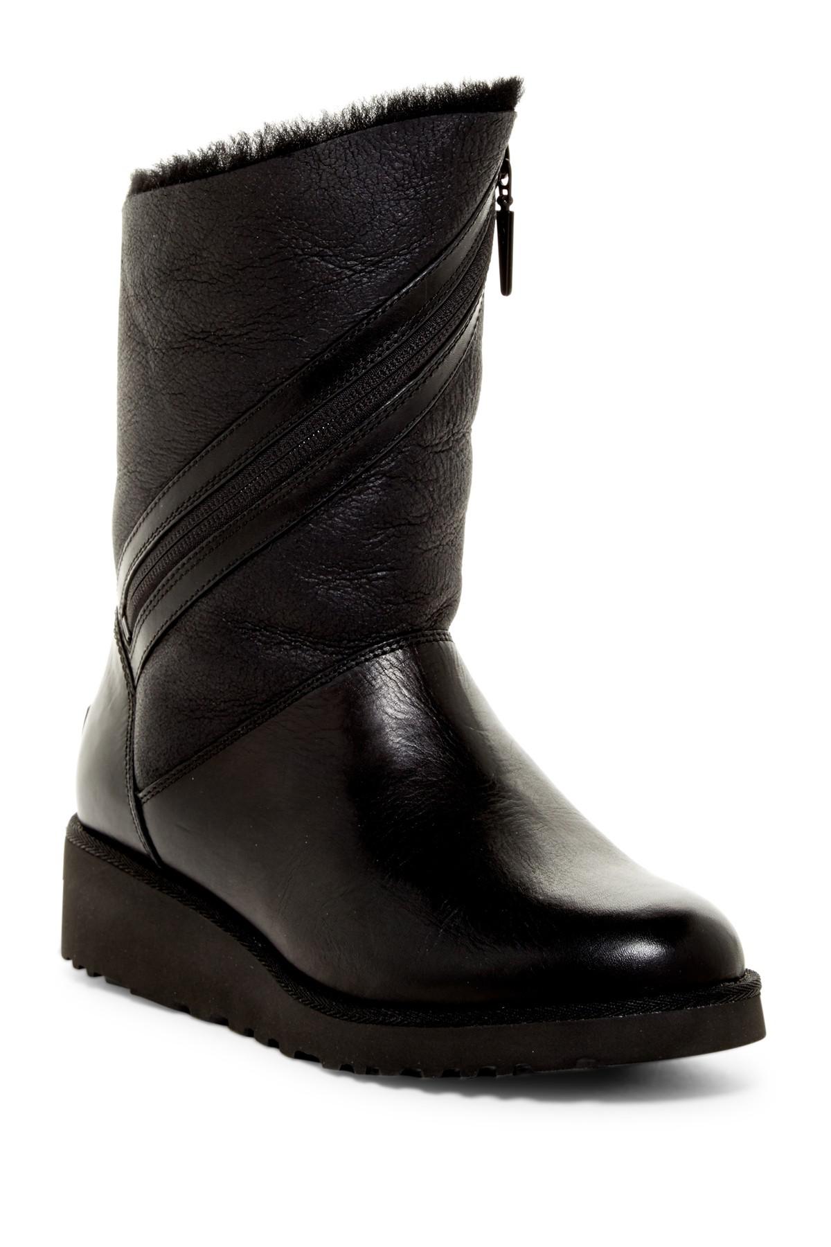 UGG Wool Lorna Genuine Shearling Lined Wedge Boot in Black - Lyst
