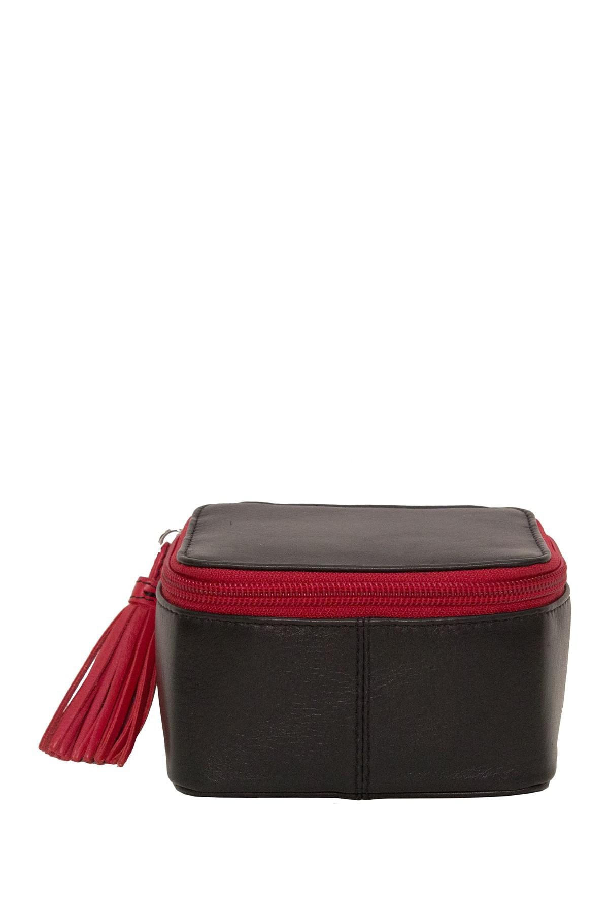 Red//Pink ili Leather Jewelry Travel Organizer