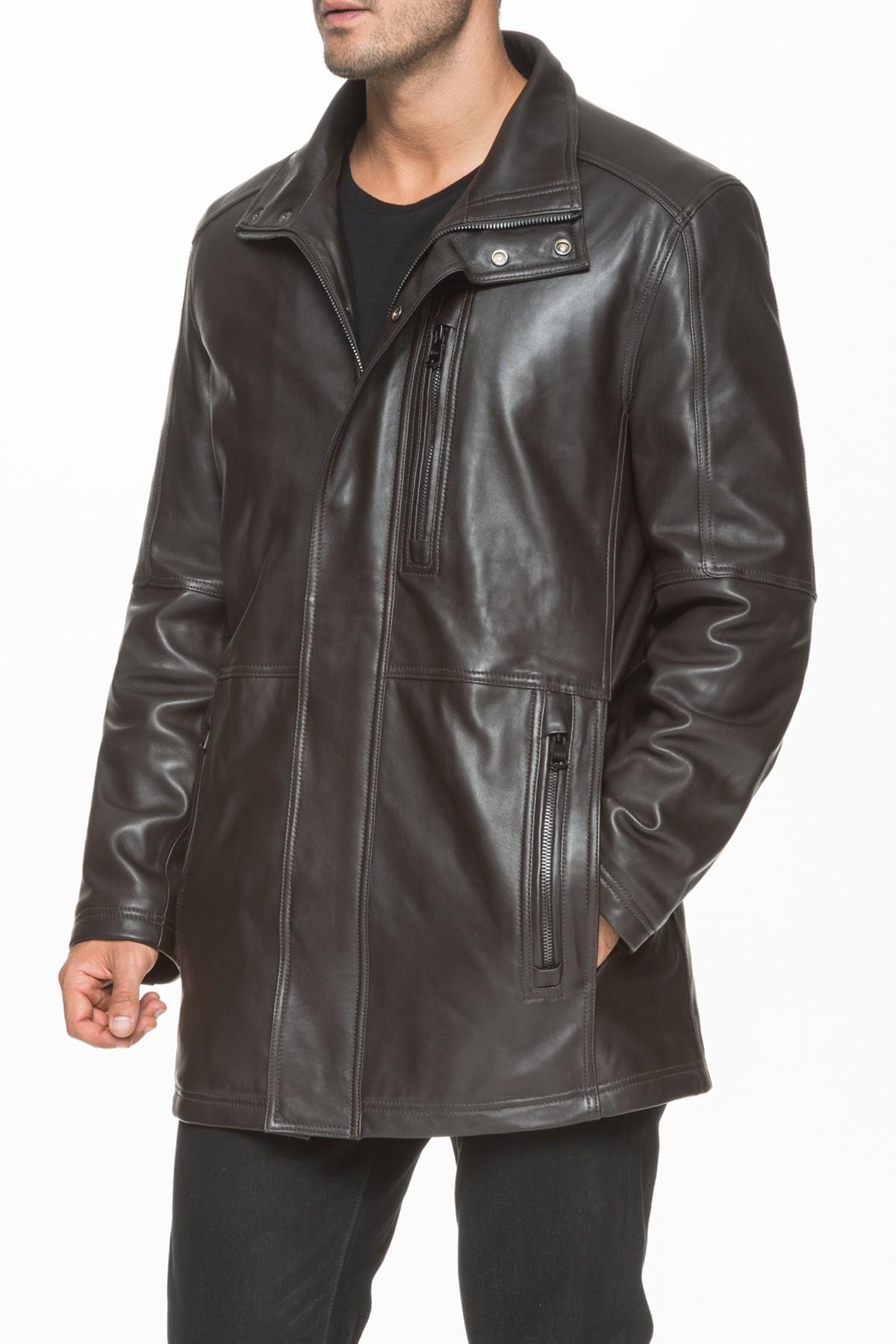 Andrew Marc Lambskin Leather Jacket With Genuine Rabbit Fur Trim in