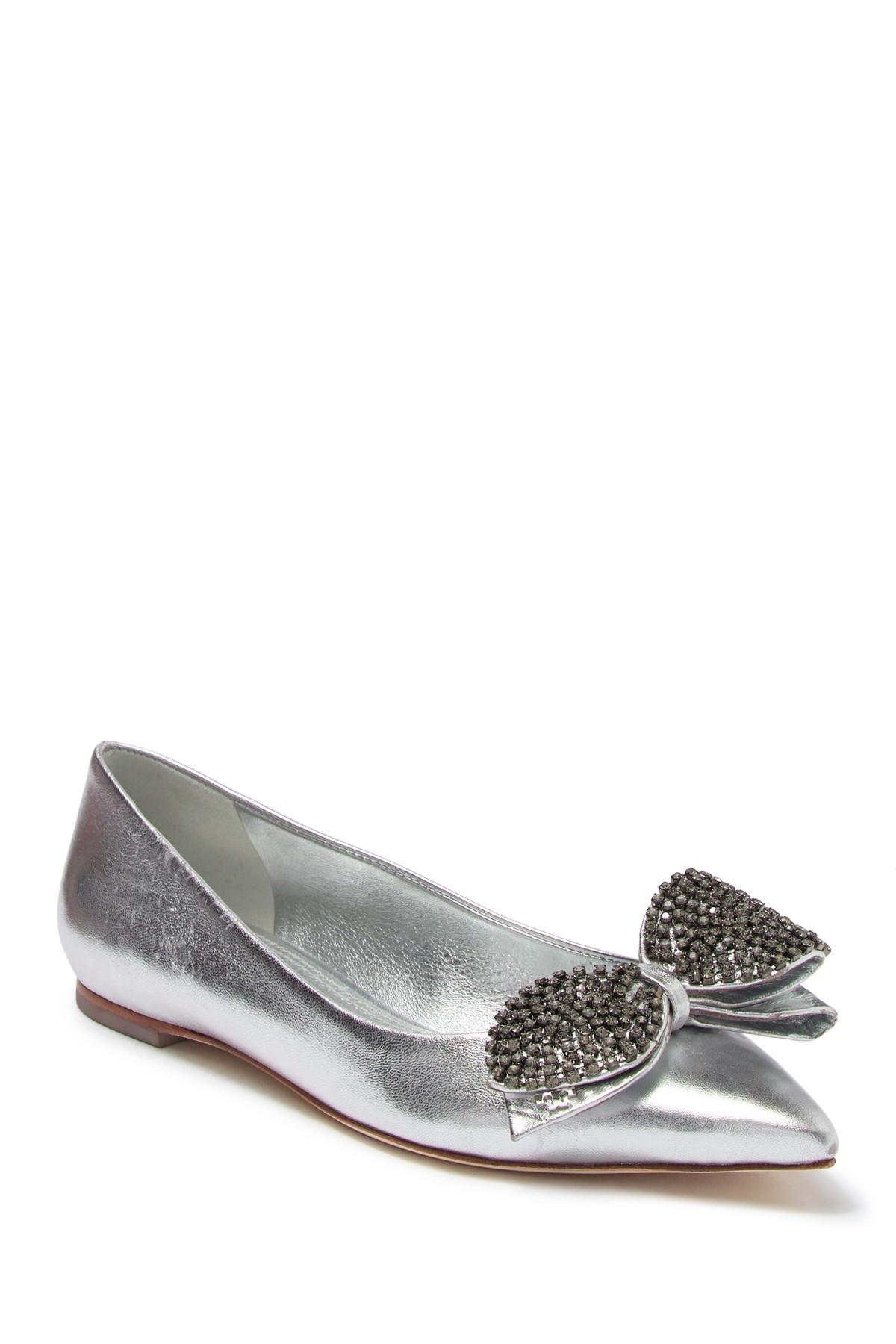 Tory Burch Leather Rosalind Embellished Ballet Flat | 043 | Ballets in Silver (Metallic) - Save