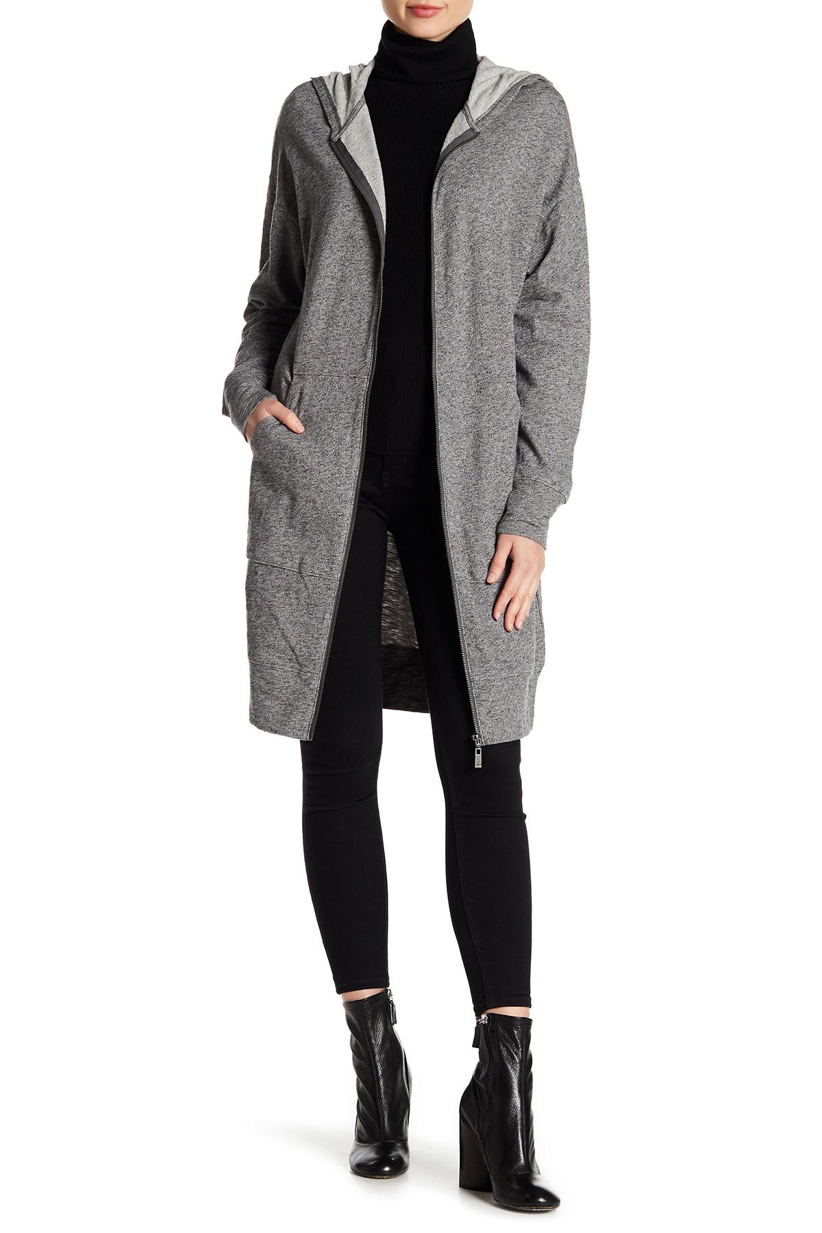 Lyst Two By Vince Camuto Marled French Terry Knit Hooded Jacket in Gray