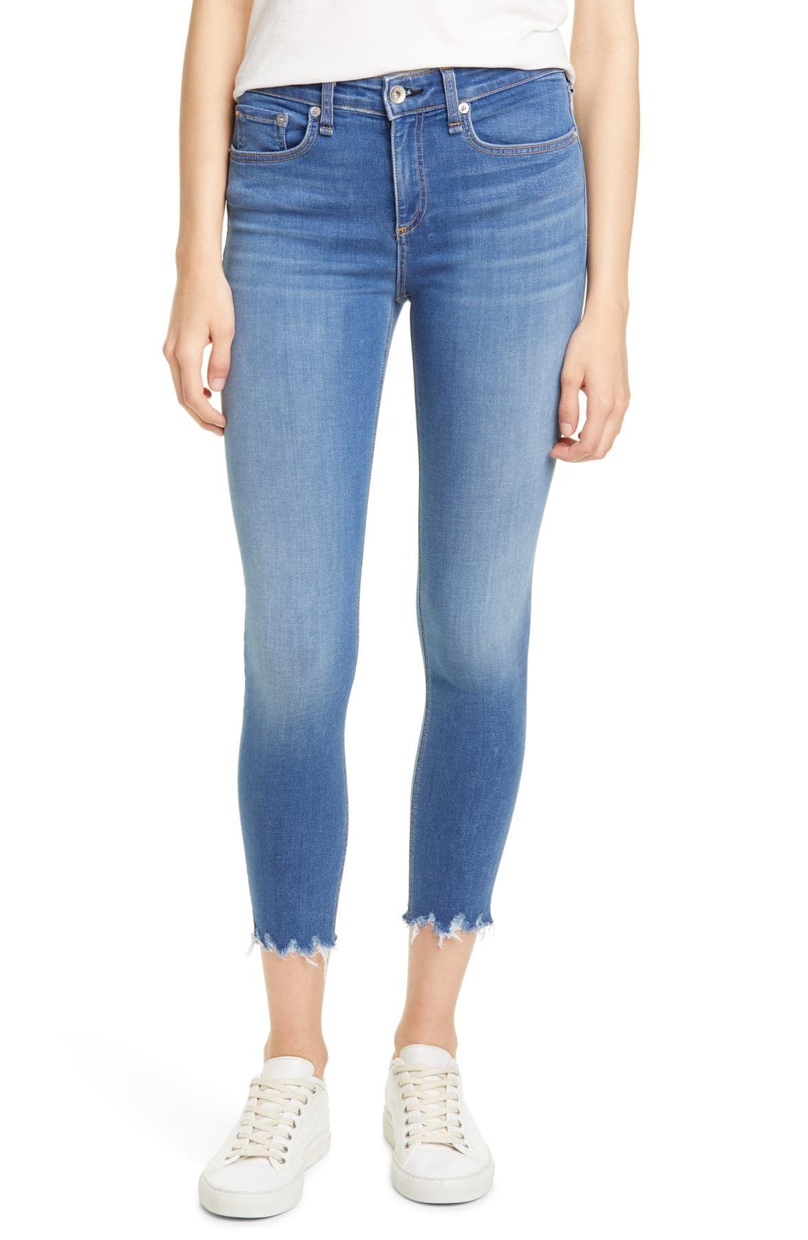 Rag & Bone Denim Cate Cropped Skinny Jeans With Shredded Hem in Flint