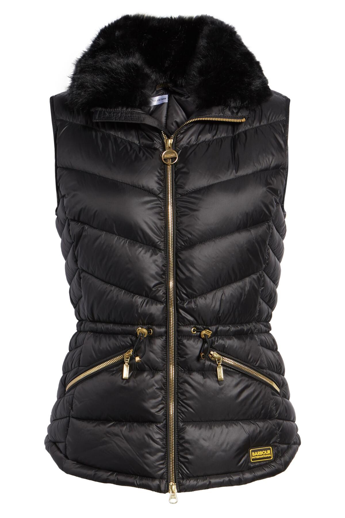 Barbour Victory Cinch Waist Chevron Quilted Gilet With Removable Faux