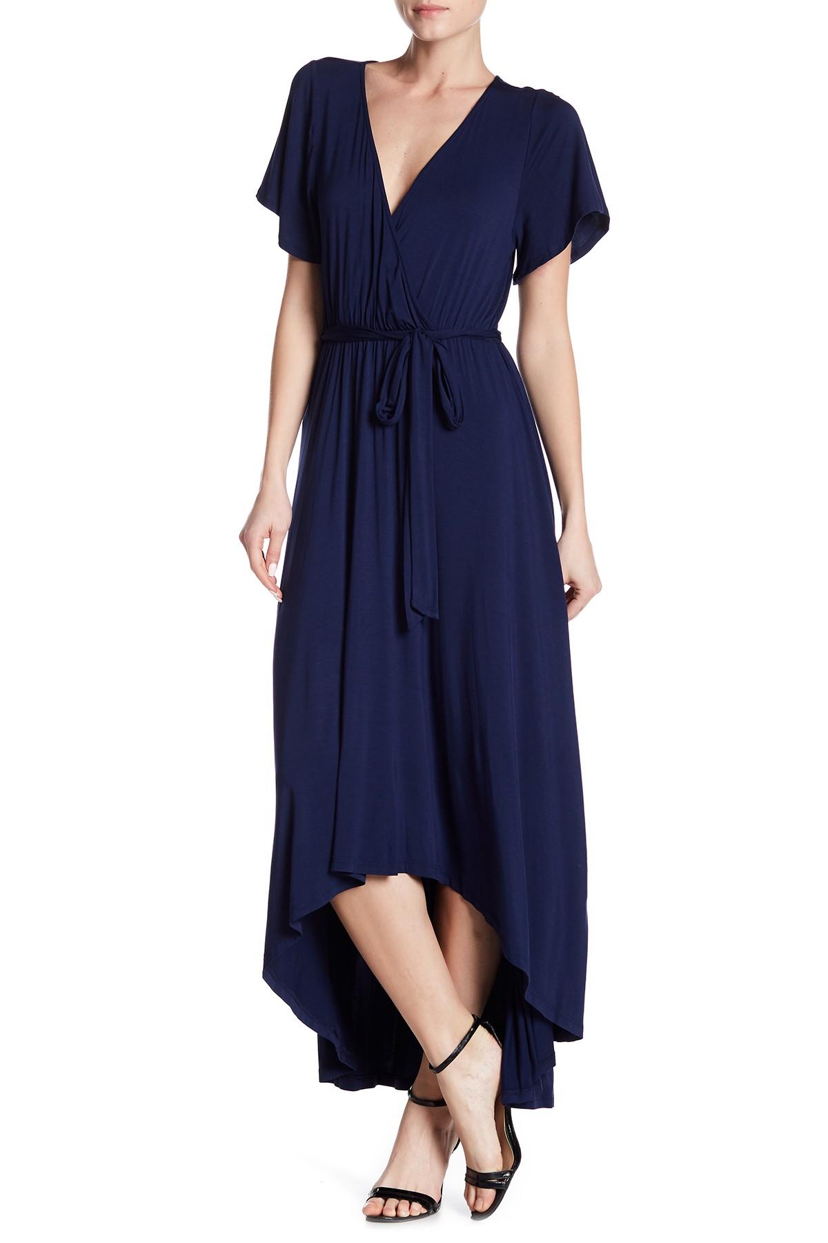 West Kei Synthetic High/low Knit Wrap Dress in Blue - Lyst