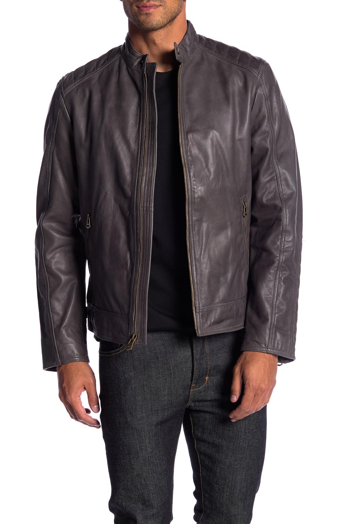 Cole Haan Washed Leather Moto Jacket in Grey (Gray) for