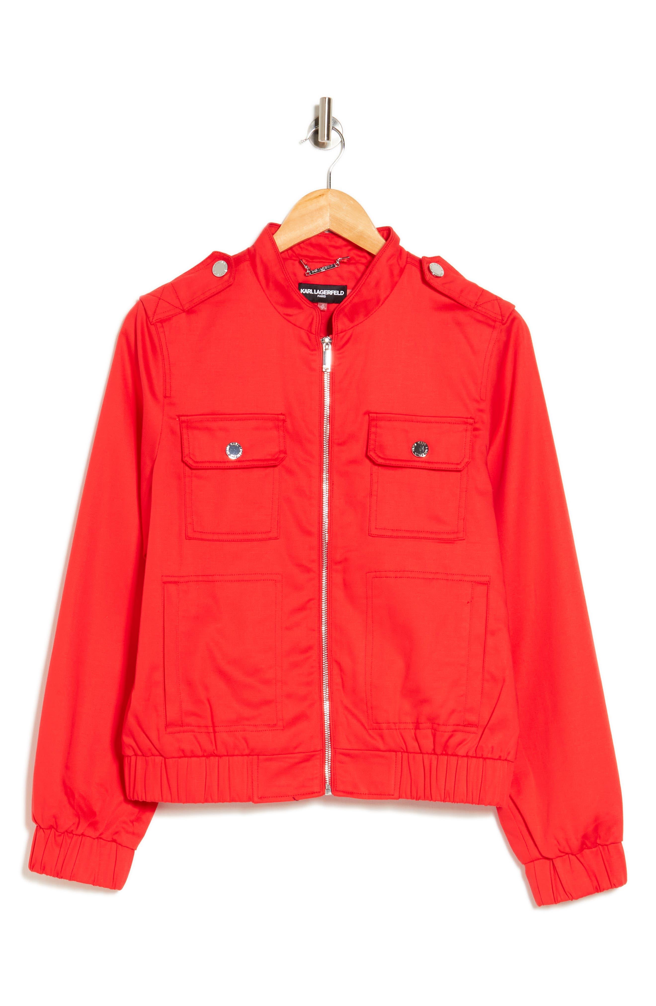 Karl Lagerfeld Twill Bomber Jacket in Red | Lyst