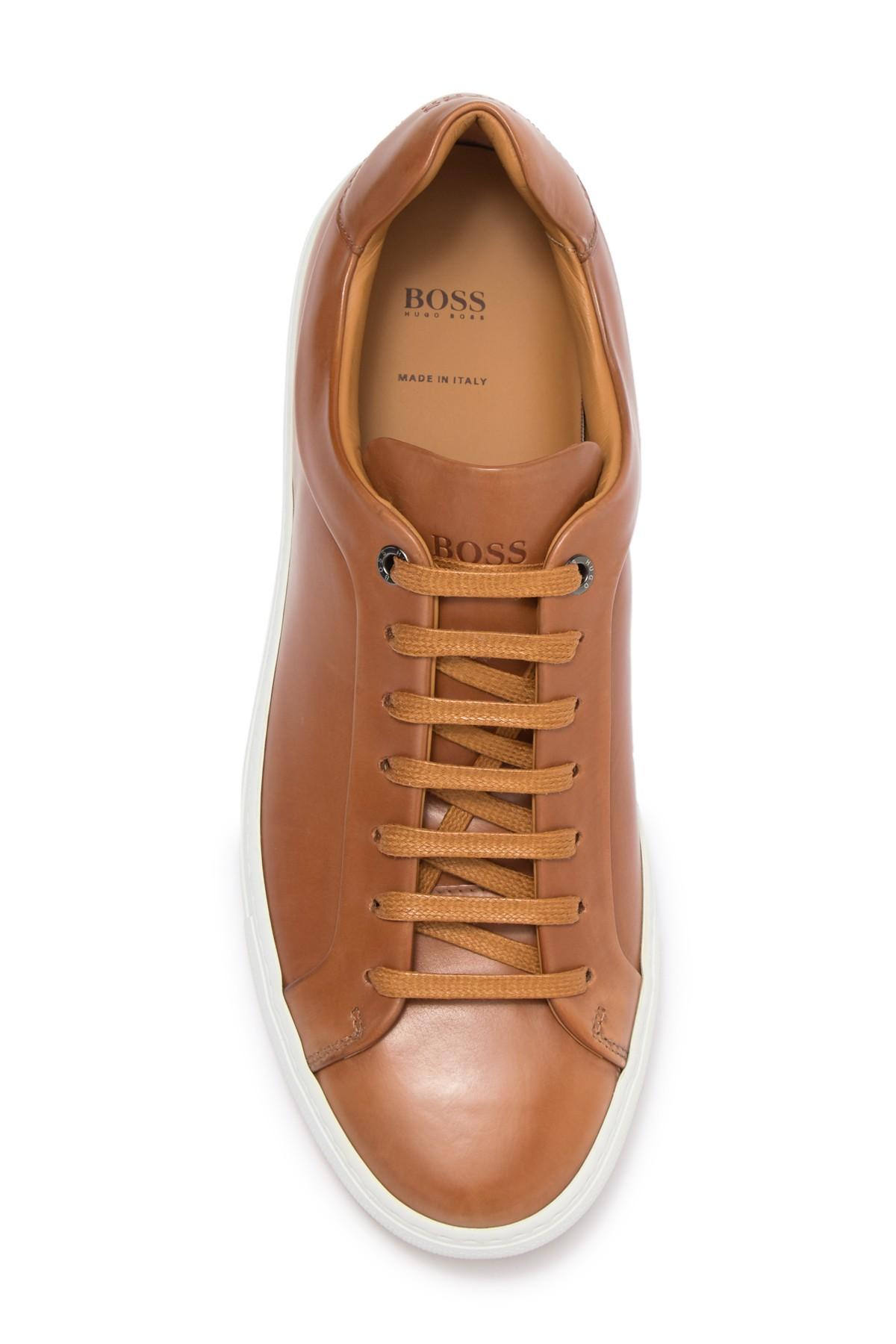 by HUGO BOSS Tennis-style Sneakers In Burnished Leather Brown for Men |