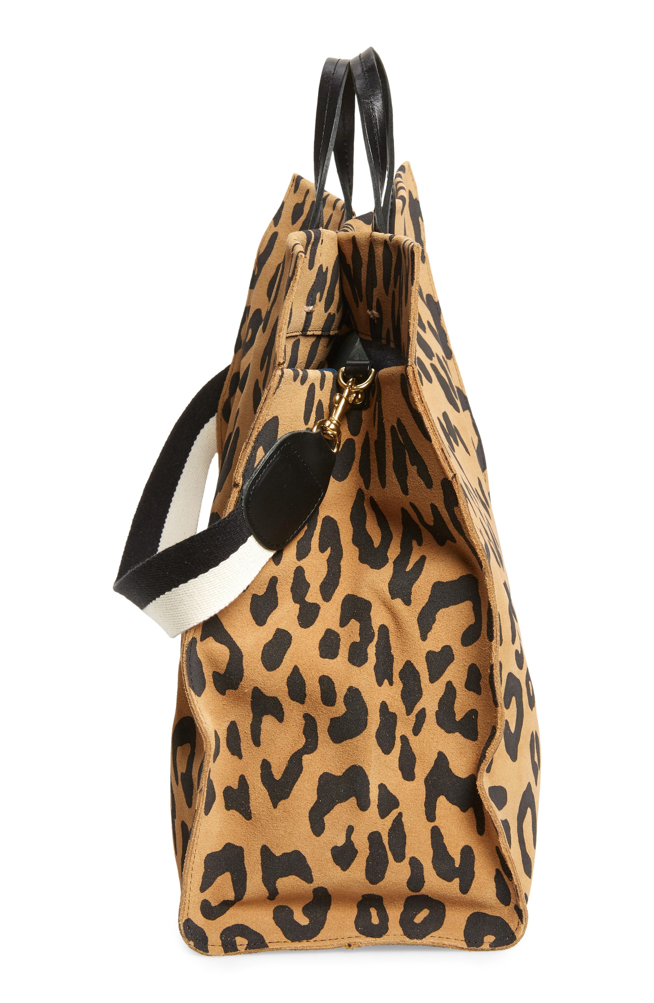CLARE V. Women’s Simple Suede Leather Tote Bag Mini Cat Leopard Print $555  NEW