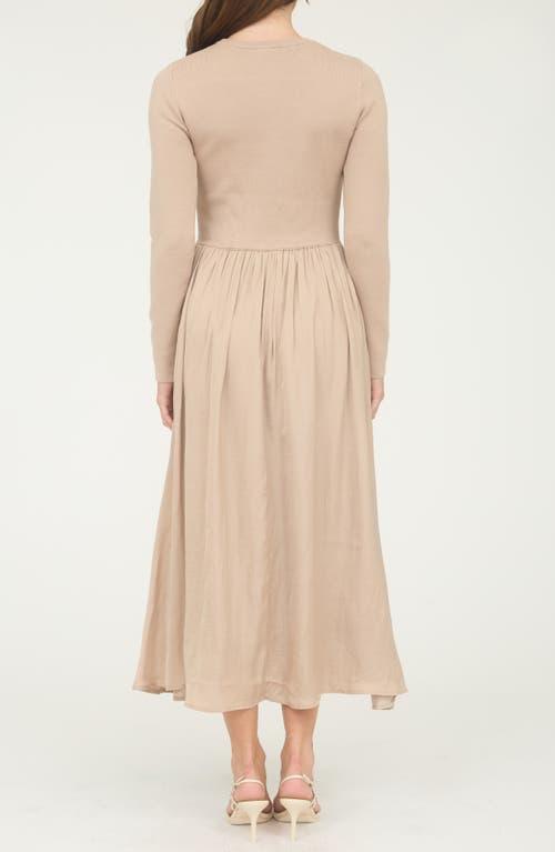 august sky mixed media long sleeve maxi dress AUGUST SKY Mixed Media Long Sleeve Maxi Dress in Natural
