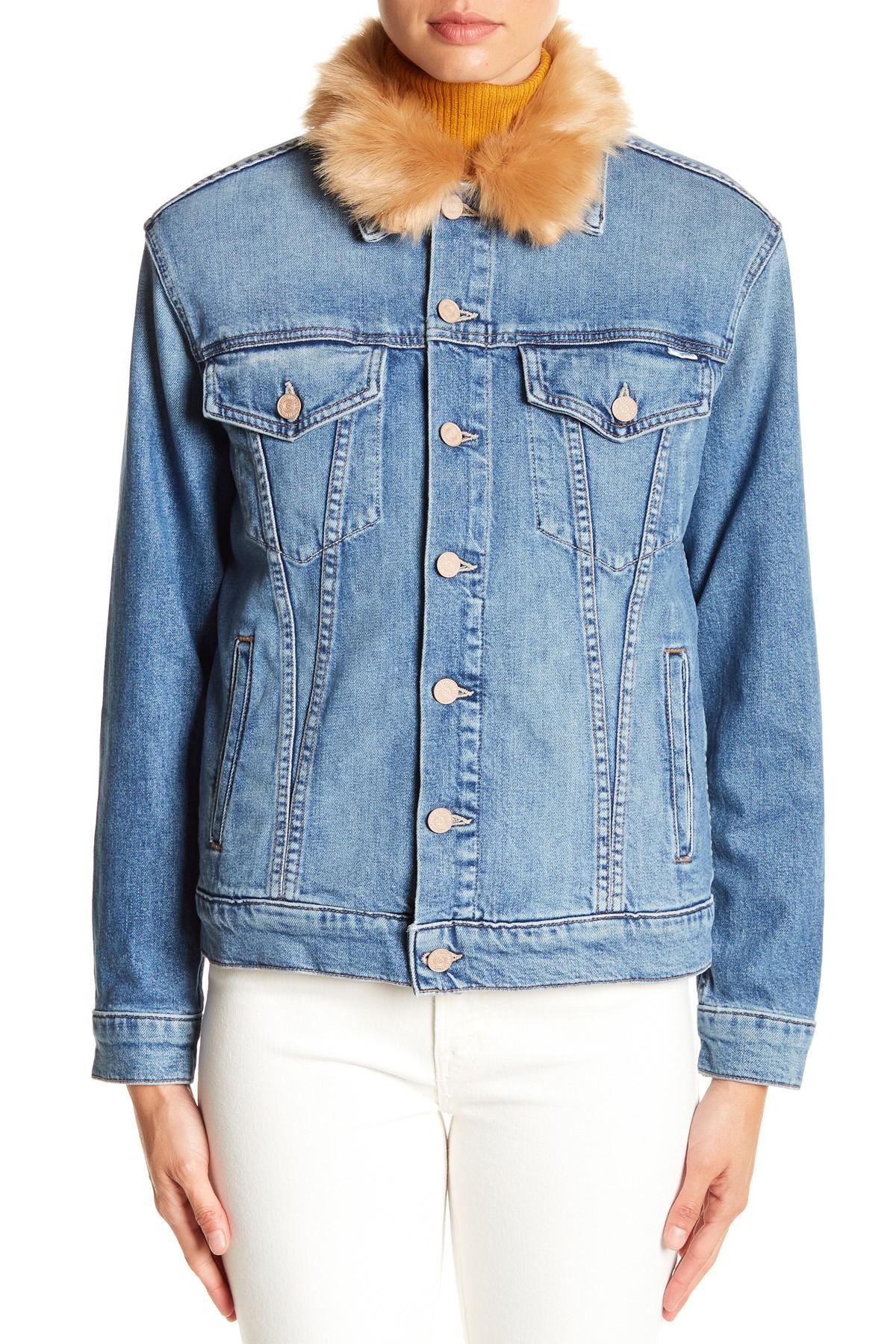 Mother The Furry Drifter Faux Fur Lined Denim Jacket in Blue Lyst