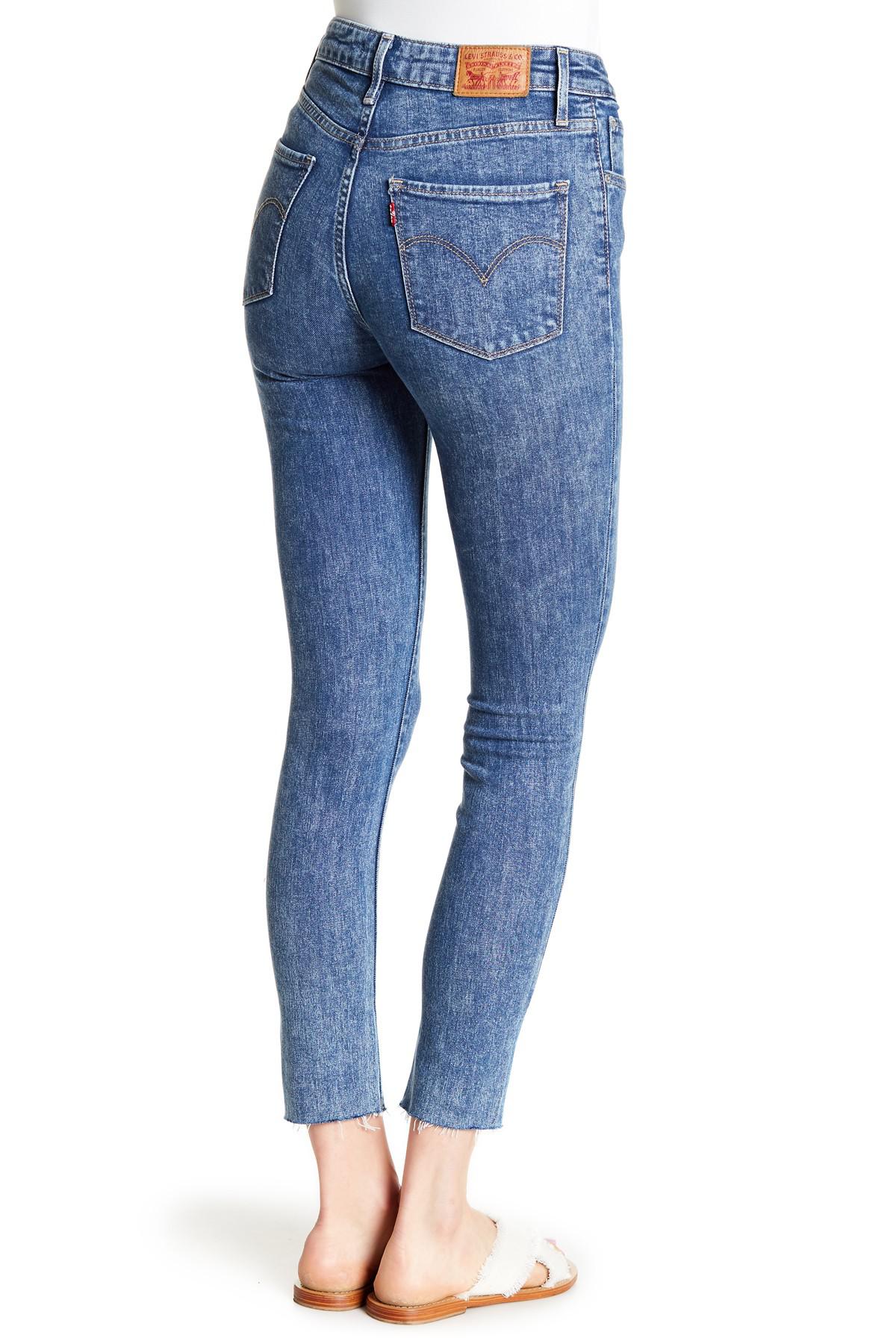 Levi's Denim 721 Frayed Hem High Rise Skinny Jeans in Blue - Lyst