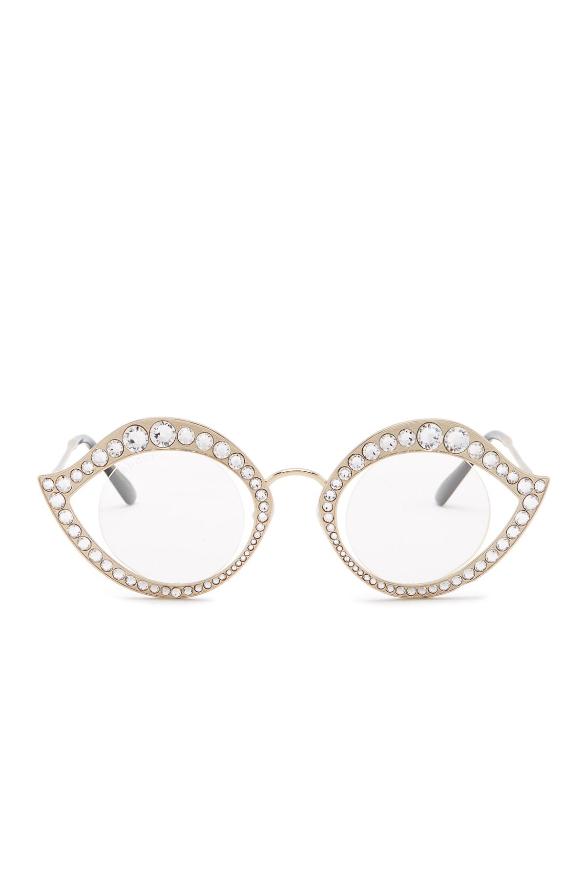 Gucci Crystal-studded Cat Eye Glasses in Metallic | Lyst