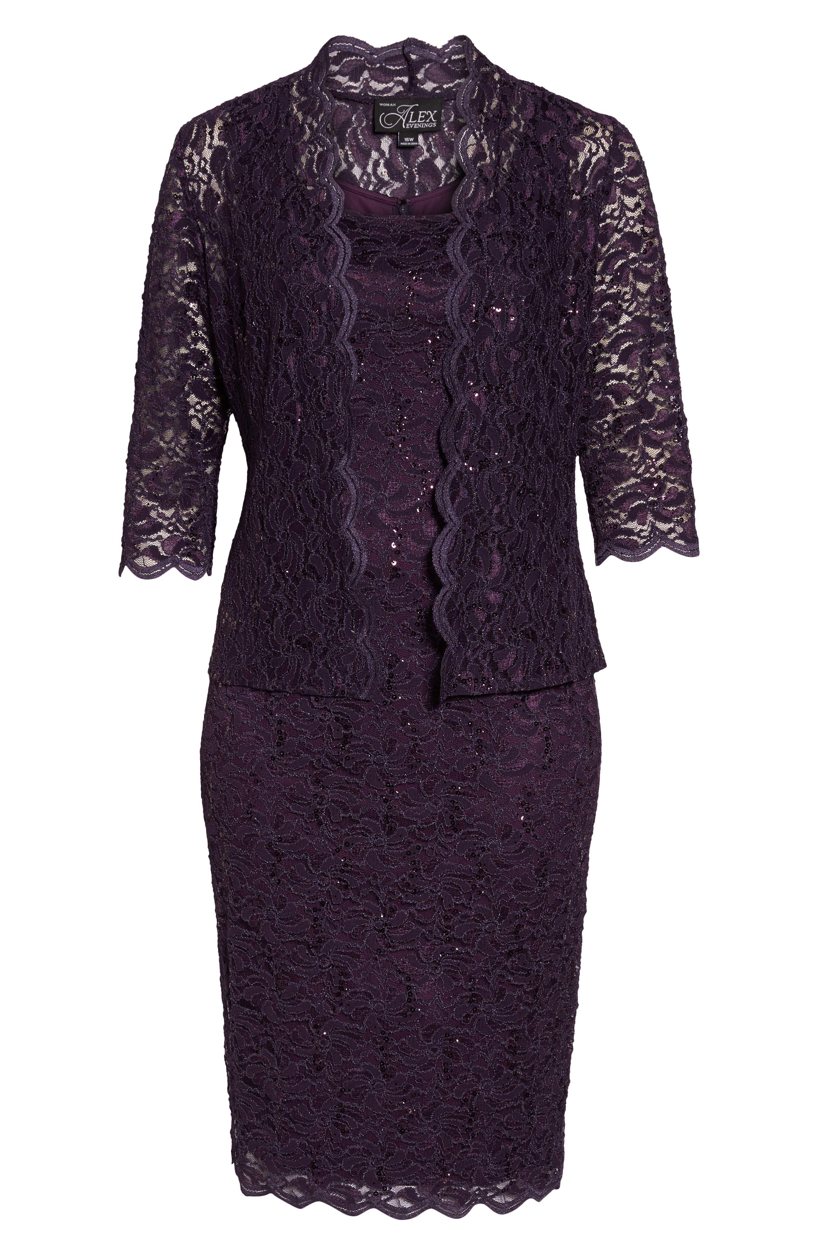 Alex Evenings Lace Cocktail Dress With Jacket In Eggplant At Nordstrom