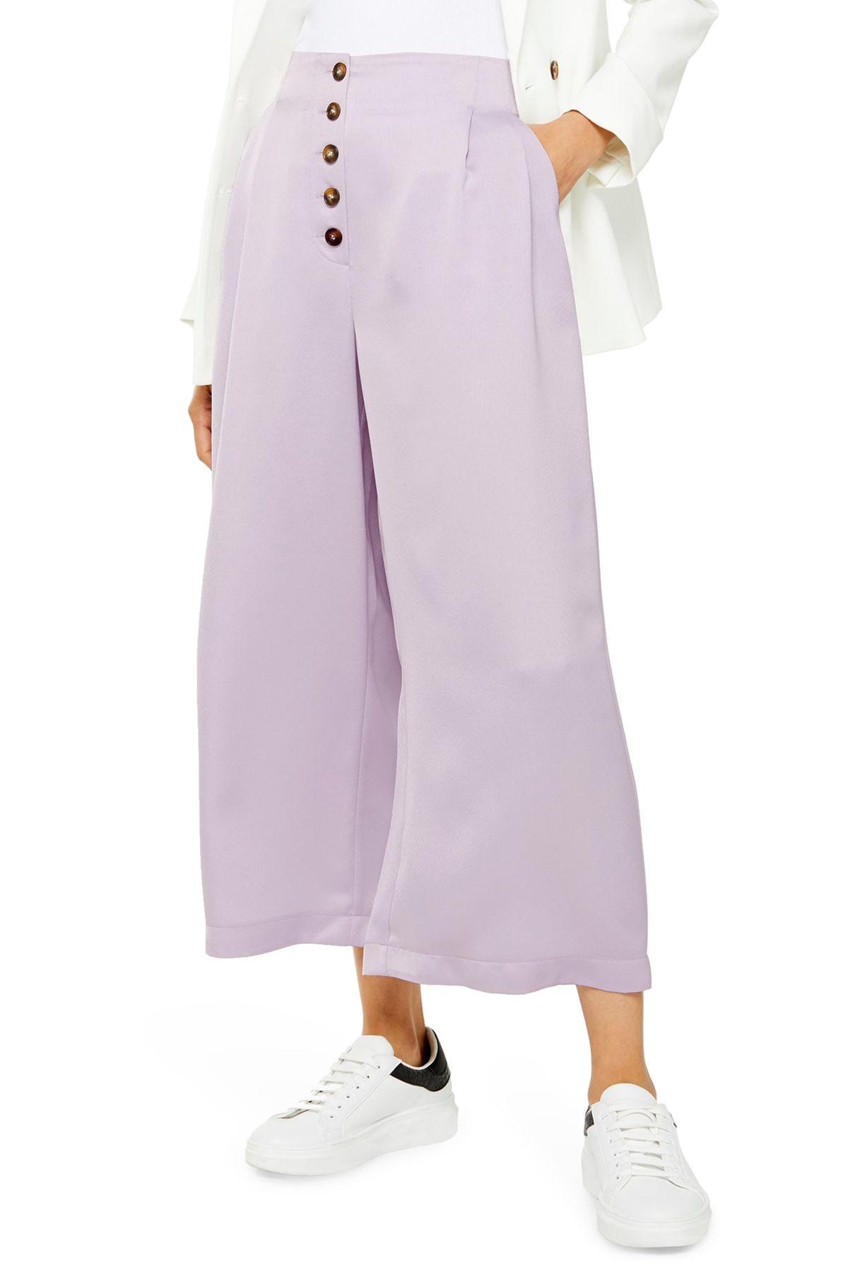 TOPSHOP Coco Satin Wide Leg Crop Trousers in Lilac (Purple) - Lyst