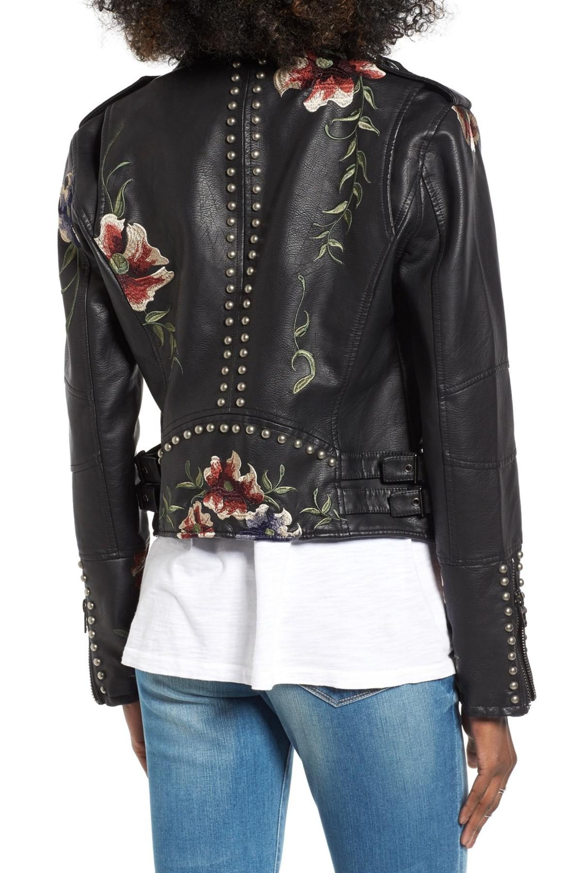 Blank NYC Embroidered Faux Leather Moto Jacket in Black Lyst