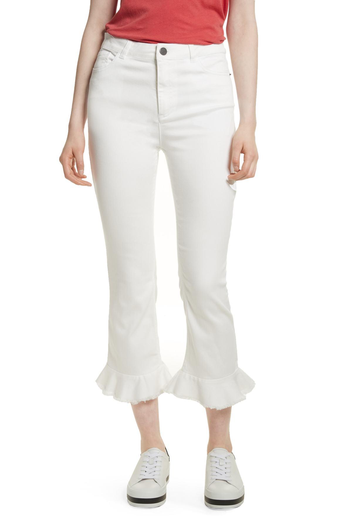 AO.LA by alice + olivia Denim Zoe Ruffle Hem Crop Jeans in White 