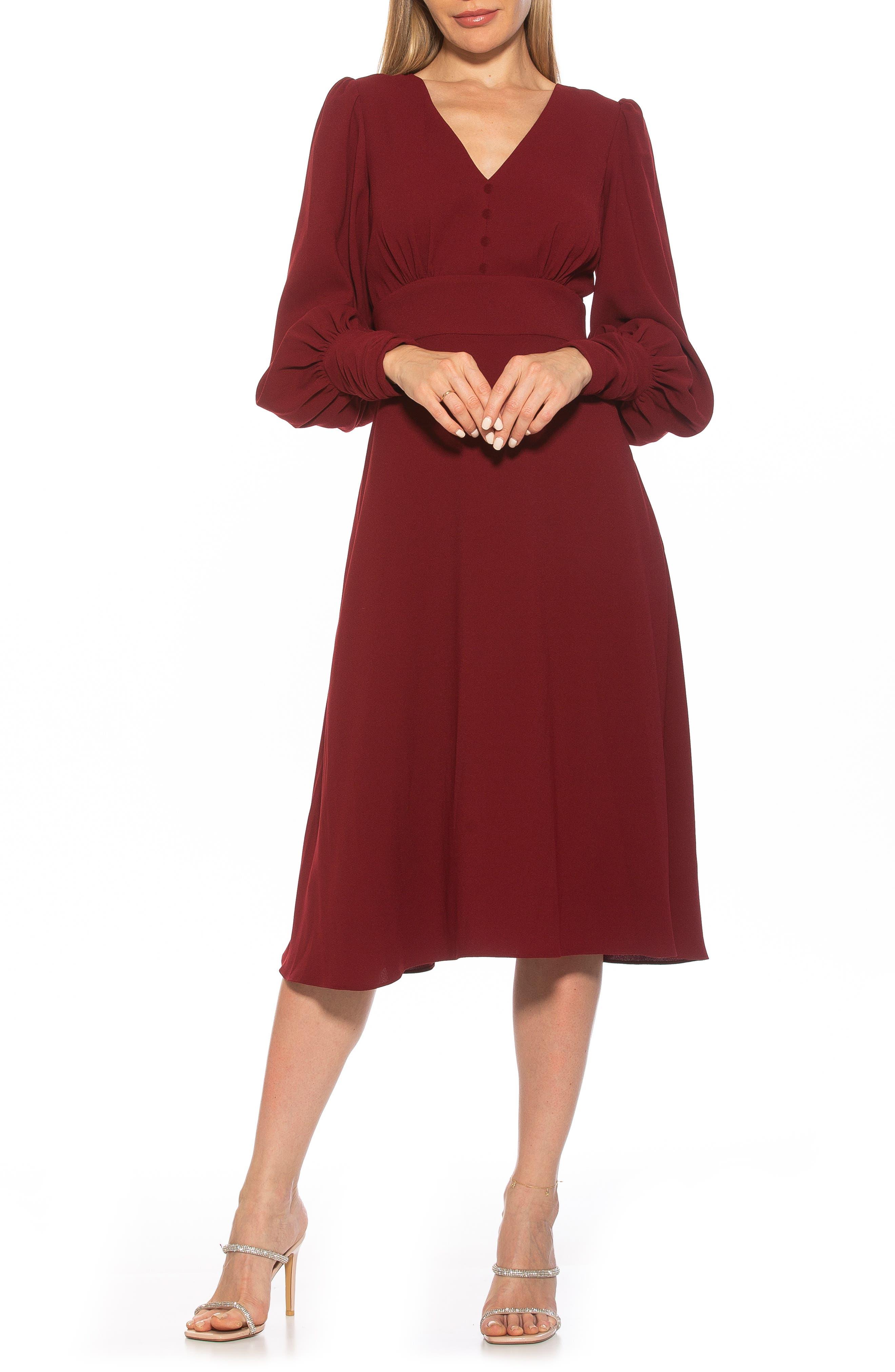 Alexia Admor Daria Sleeve Fit & Flare Dress In Cranberry At