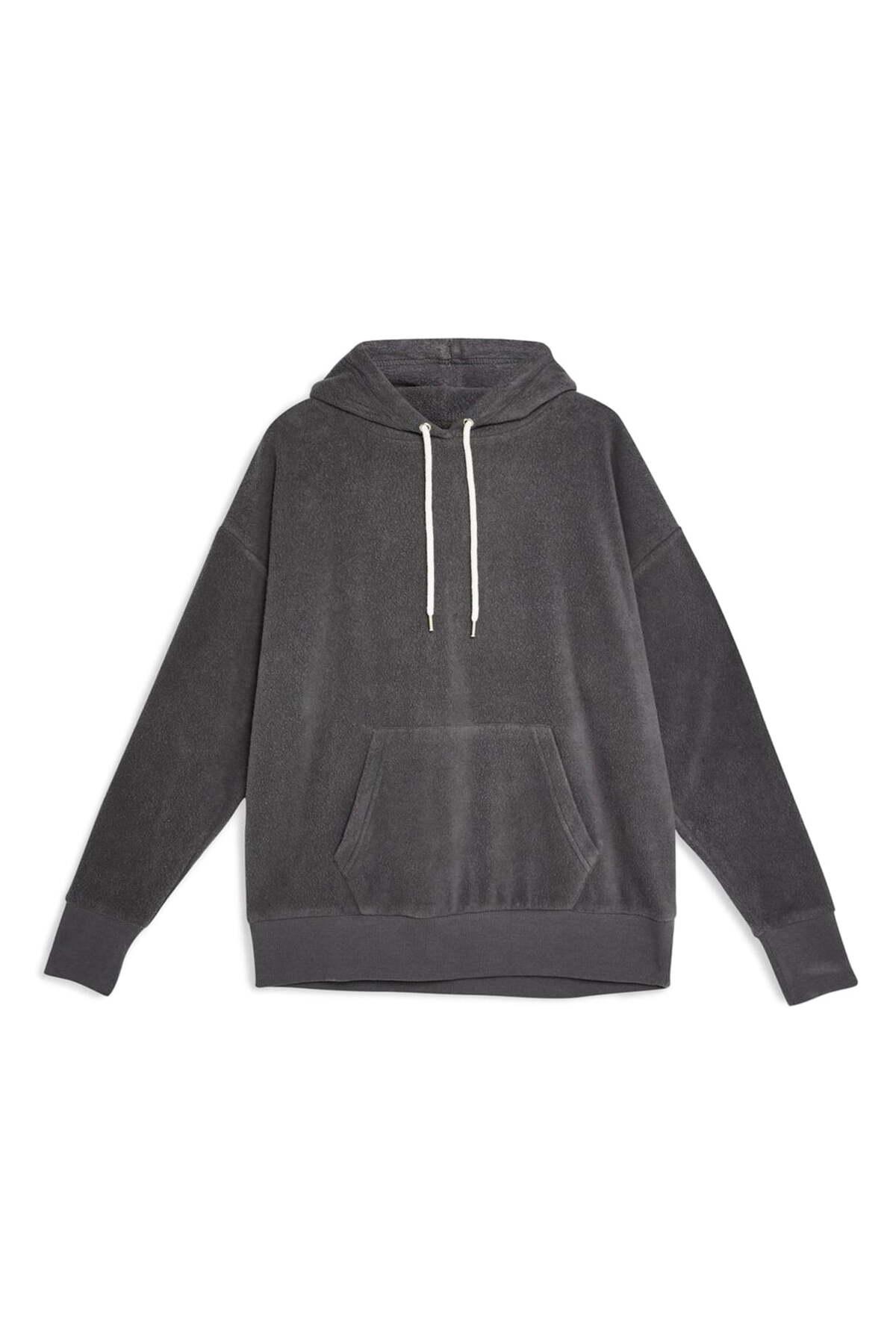 TOPSHOP Cotton Soft Textured Hoodie in Charcoal (Gray) - Lyst