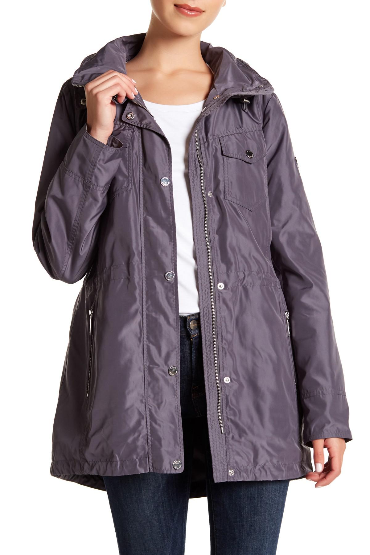 michael kors missy snap & zip front hooded raincoat