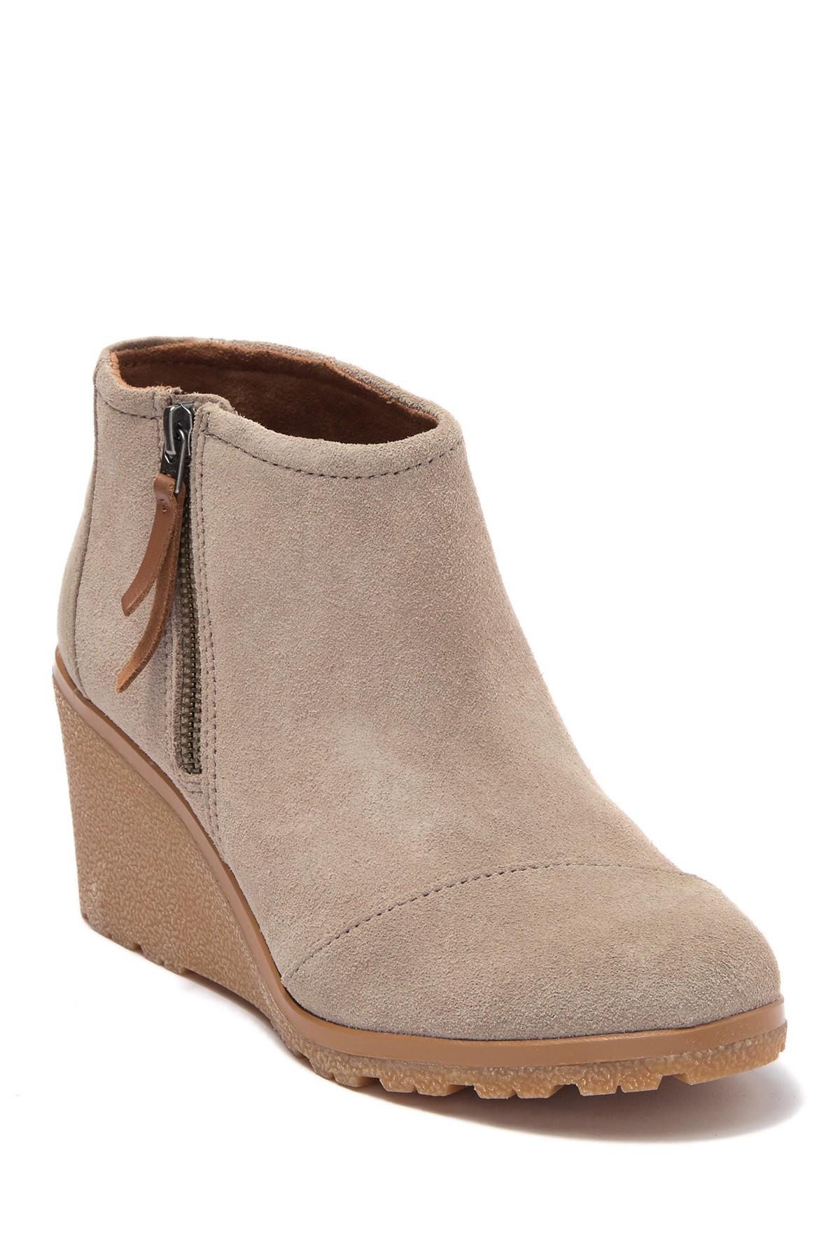 TOMS Avery Suede Wedge Bootie in Brown - Lyst