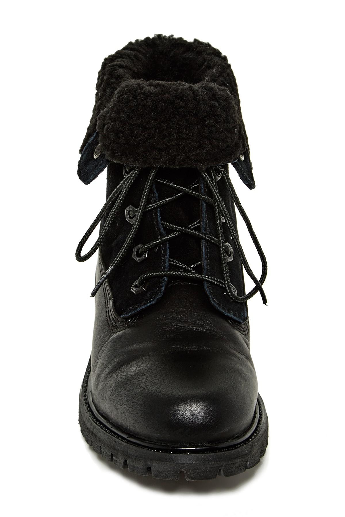 timberland waterproof leather foldover fleece bootie