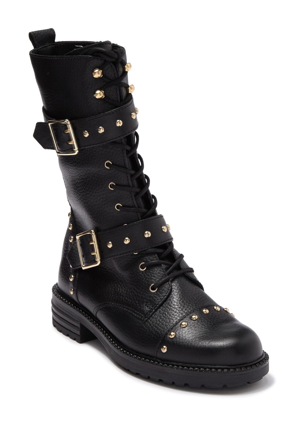 KG by Kurt Geiger Sting Leather Studded Lace Up Boot in Charcoal (Black ...