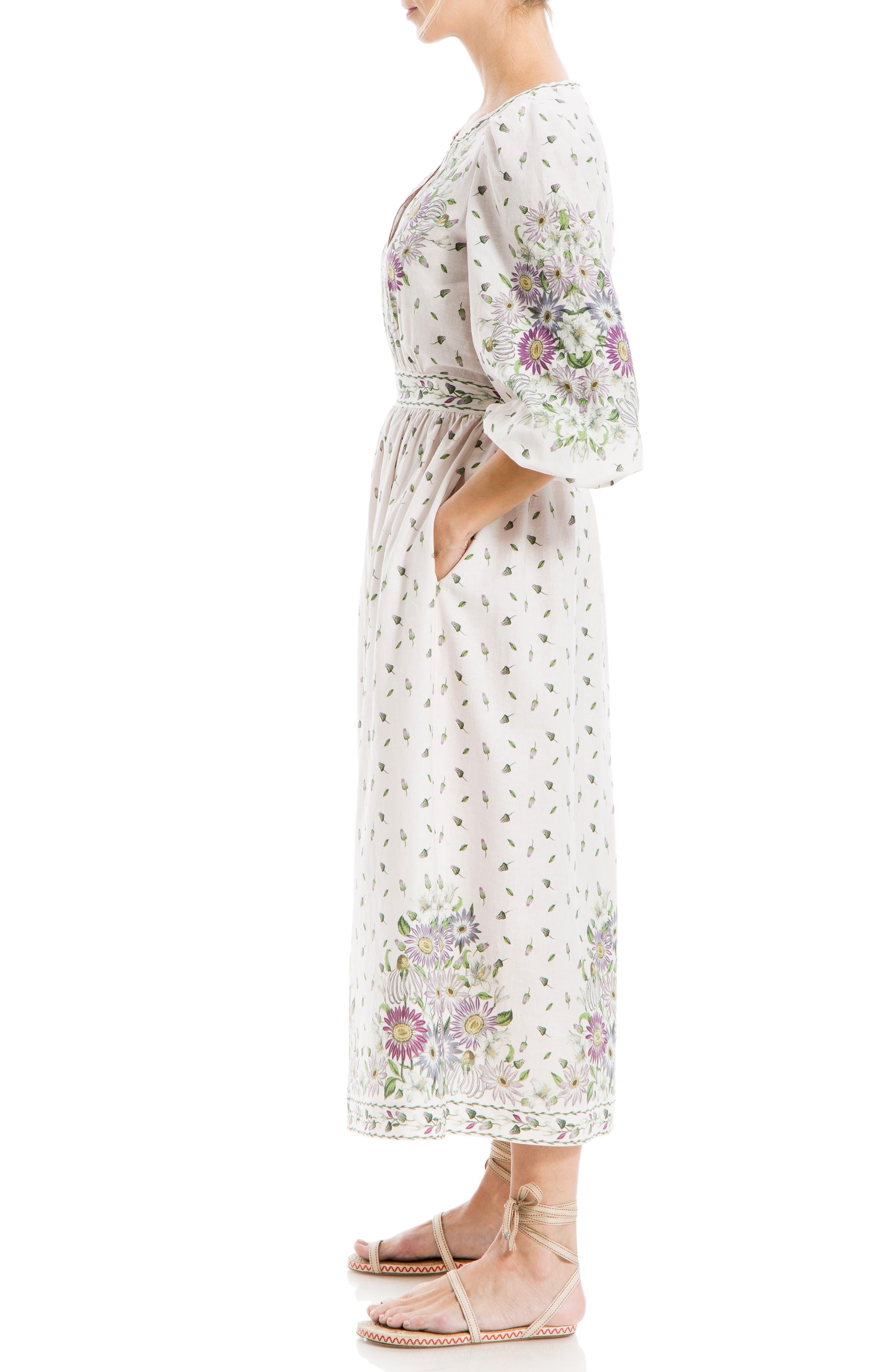 Max Studio Floral Linen Blend Dress in White | Lyst