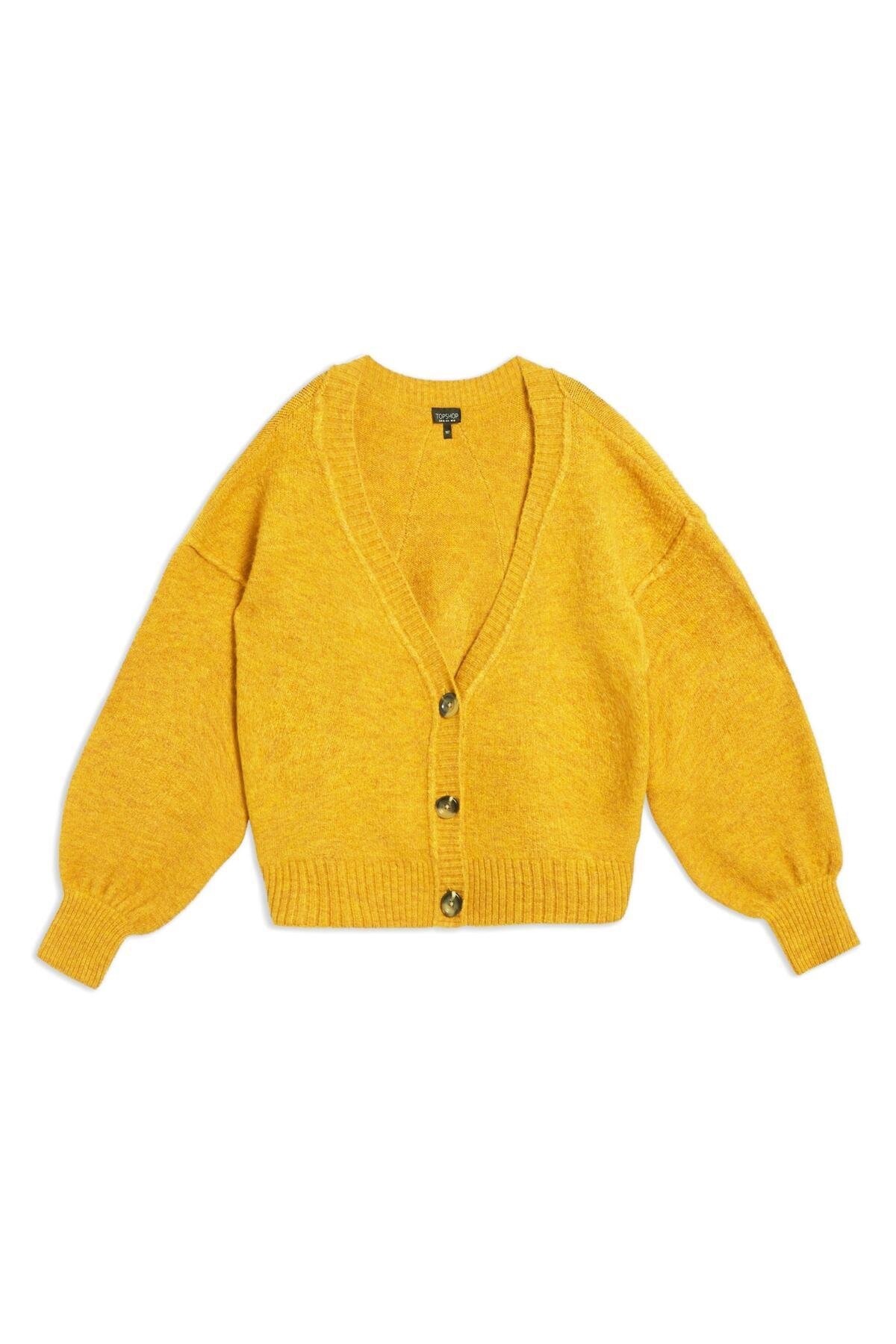 TOPSHOP Horn Button Crop Cardigan in Yellow | Lyst