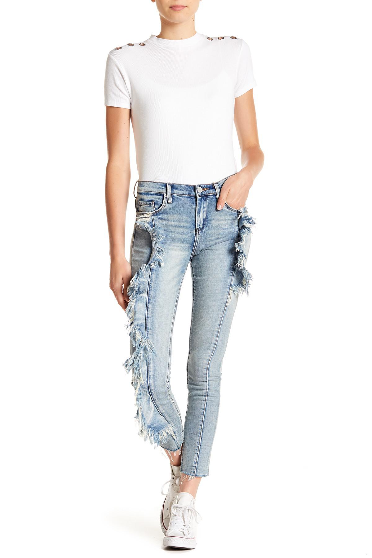 jeans with ruffles on the side