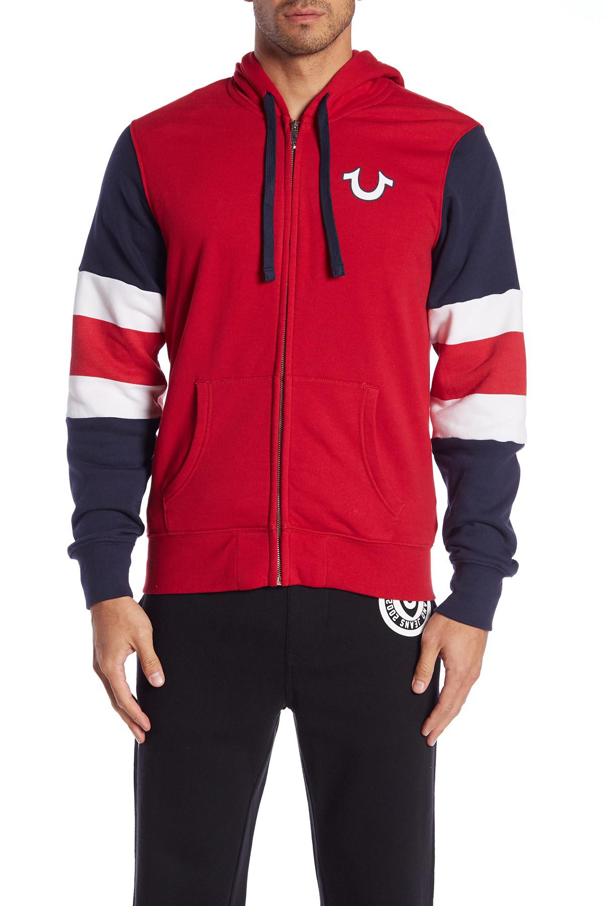 True Religion Cotton Fleece Lined Zip-up Hoodie in Ruby Red/Black (Red ...