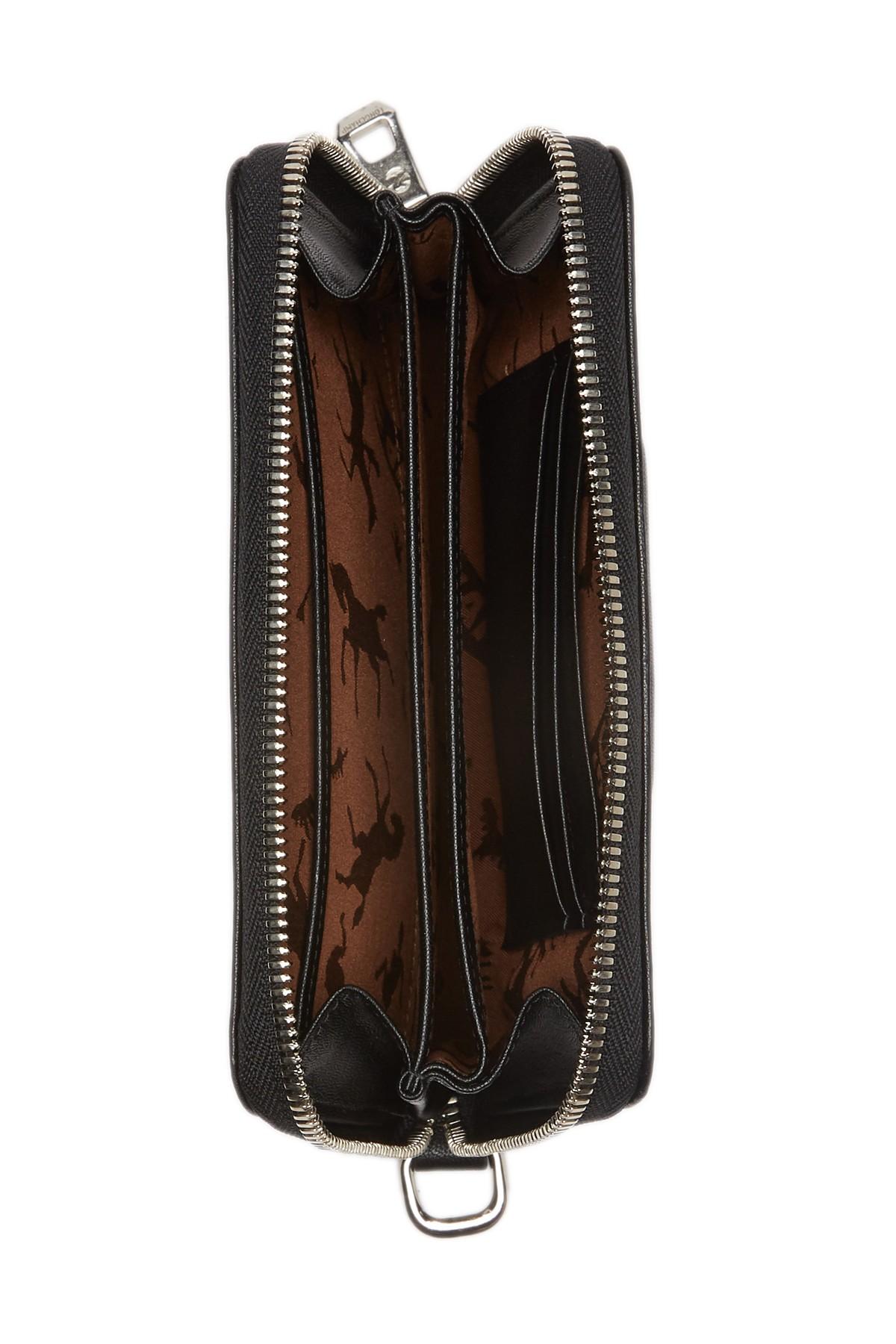 Longchamp Leather Wristlet Zip Wallet in Black - Lyst