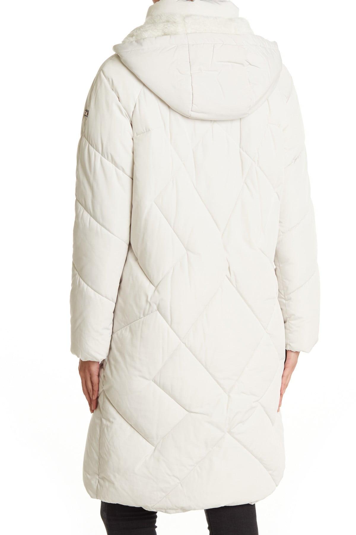 Donna Karan Faux Fur Lined Hood Zip Cocoon Puffer Jacket in Natural - Lyst