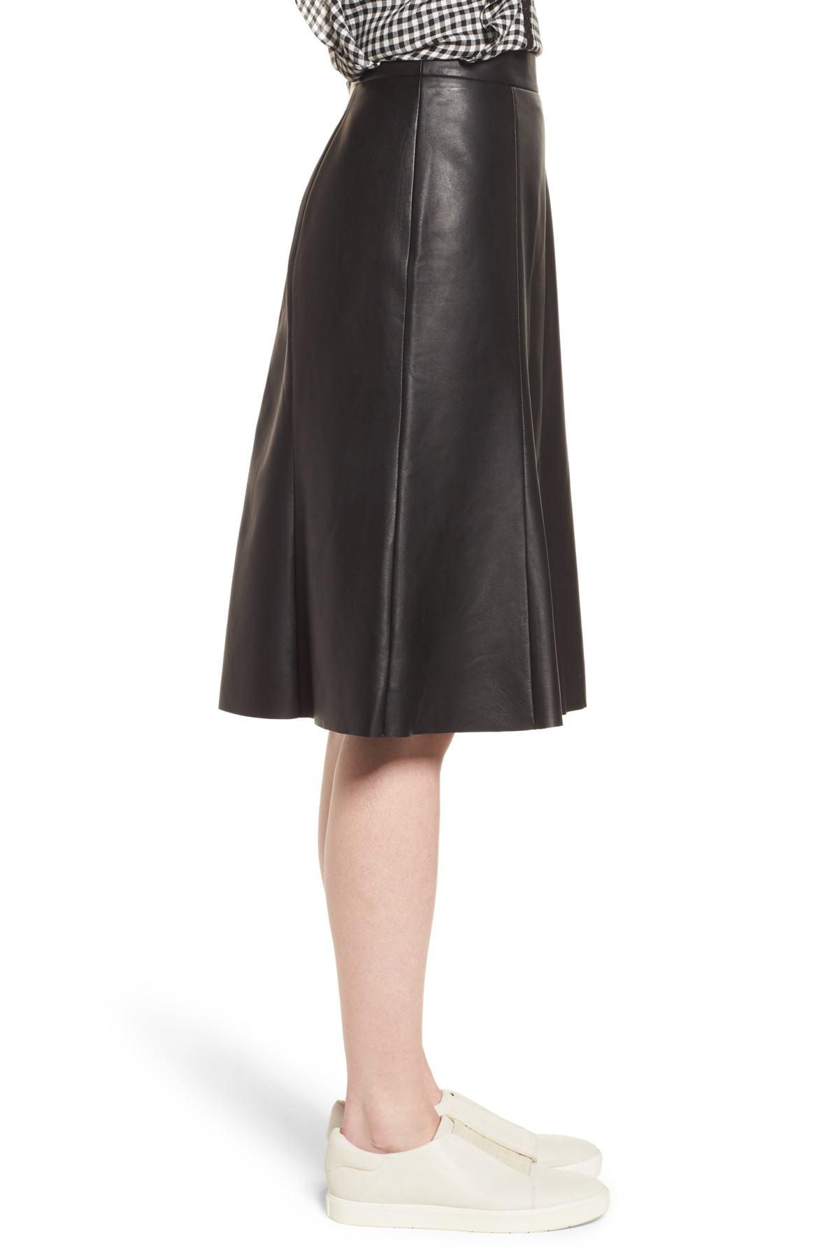 black flare leather skirt