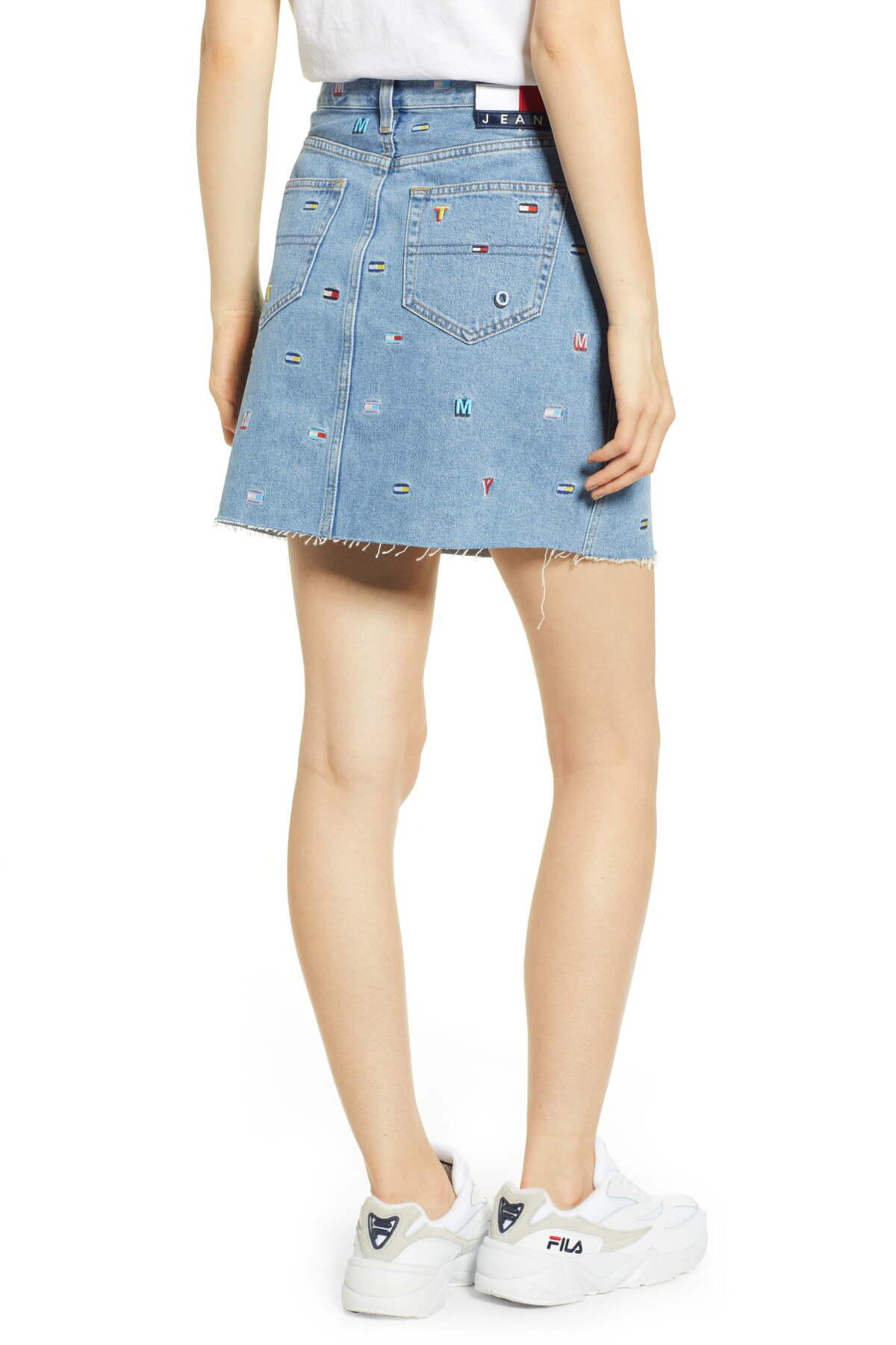 Tommy Hilfiger Embroidered Denim Mini Skirt in Blue - Lyst