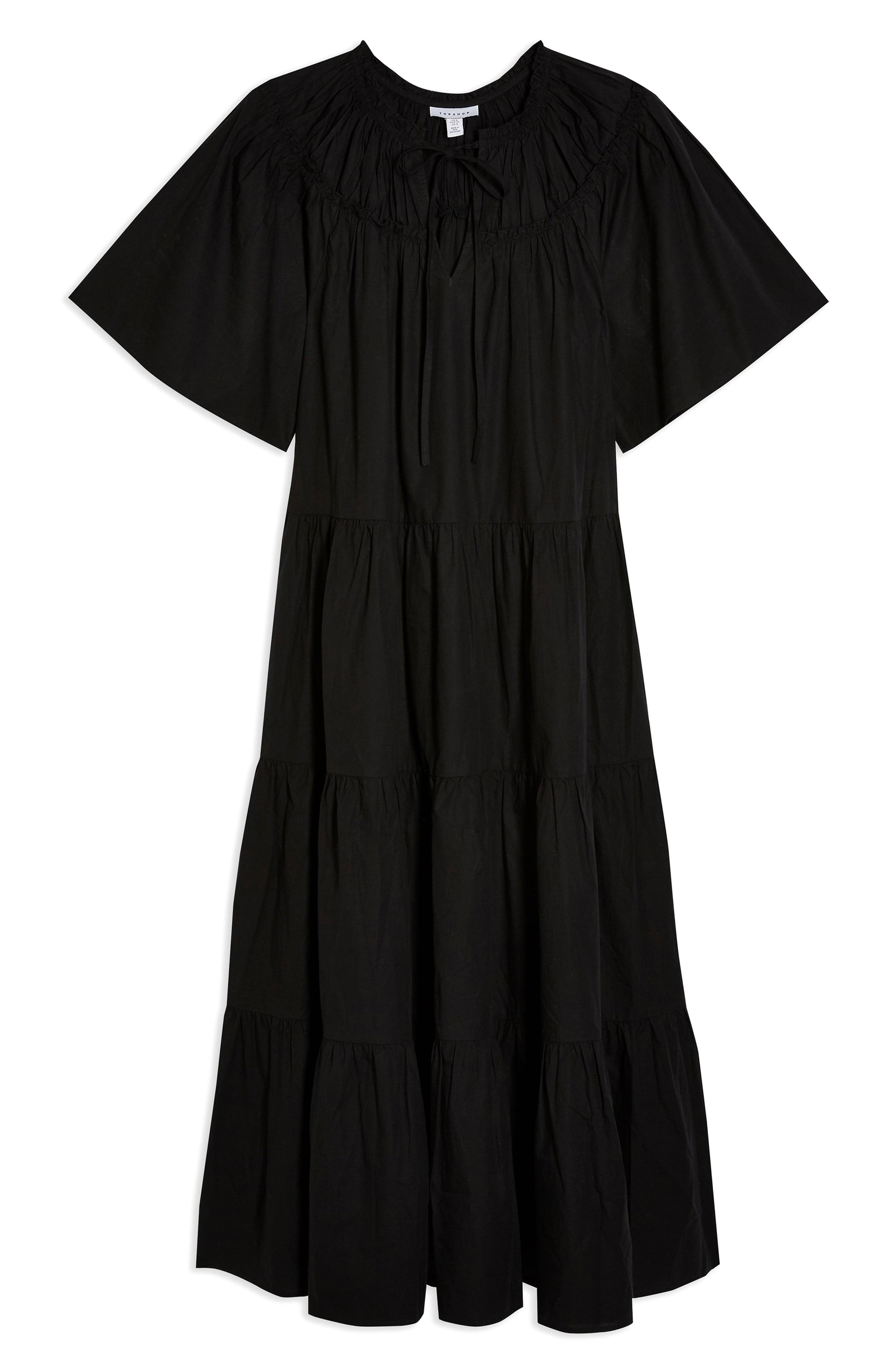 TOPSHOP Cotton Black Poplin Smock Midi Dress | Lyst