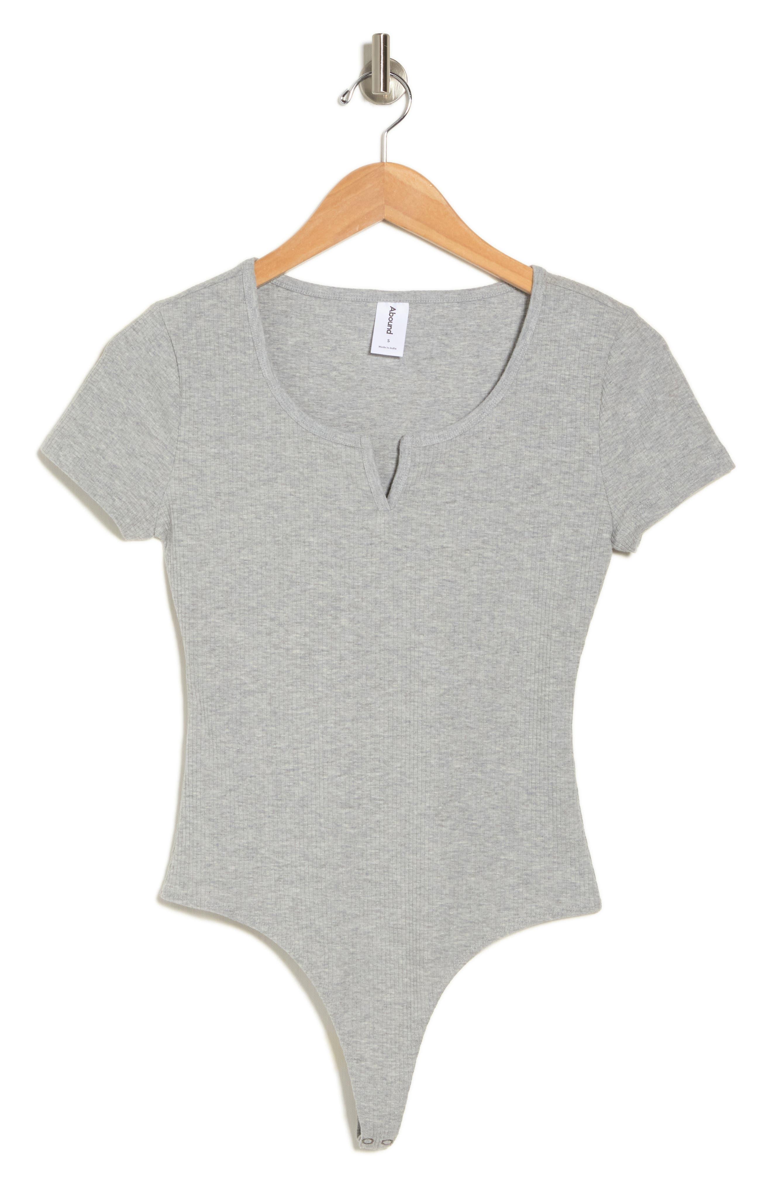 Abound Ribbed Short Sleeve Bodysuit in Gray