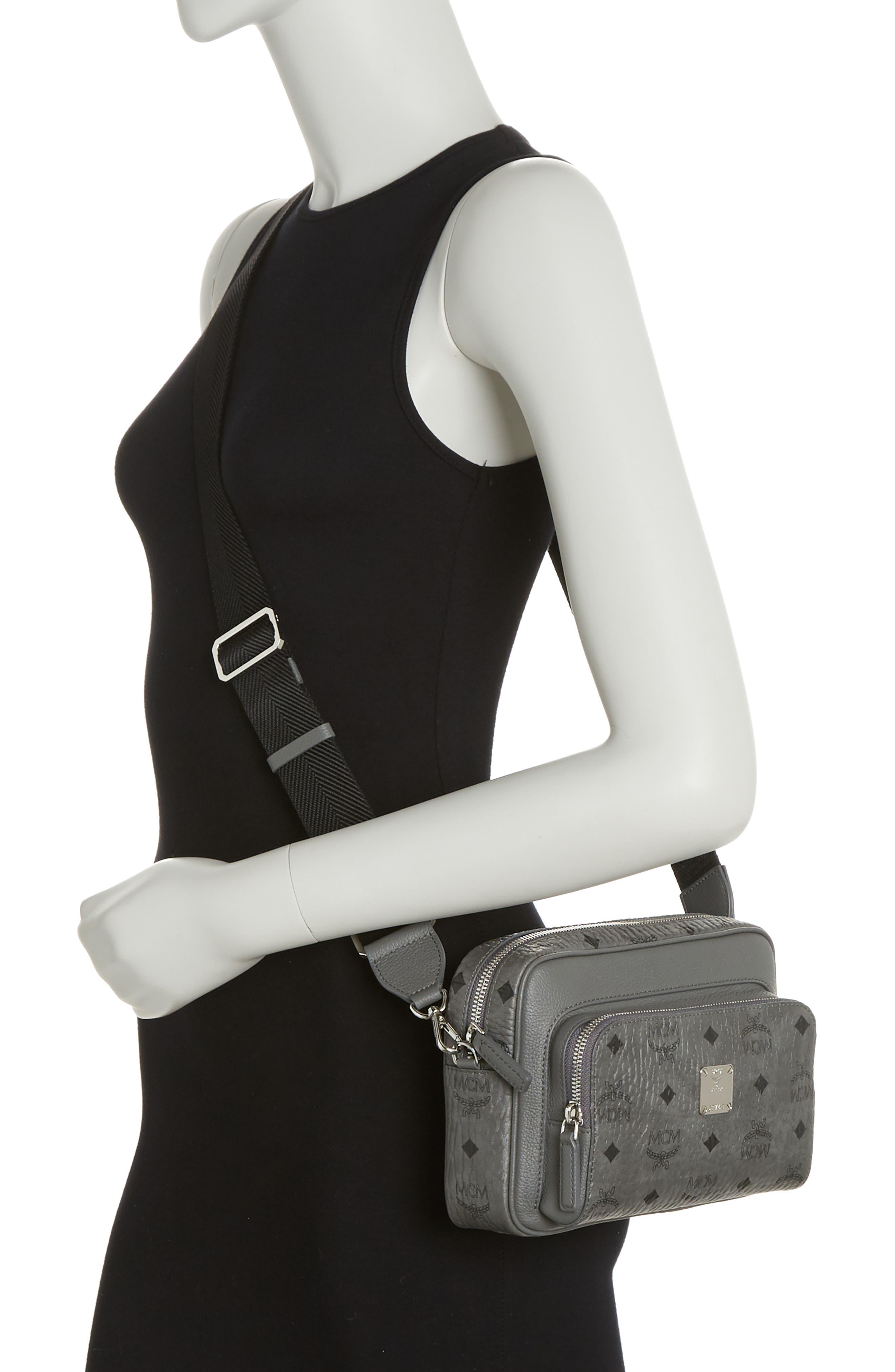 MCM Aren Small Leather Crossbody in Gray