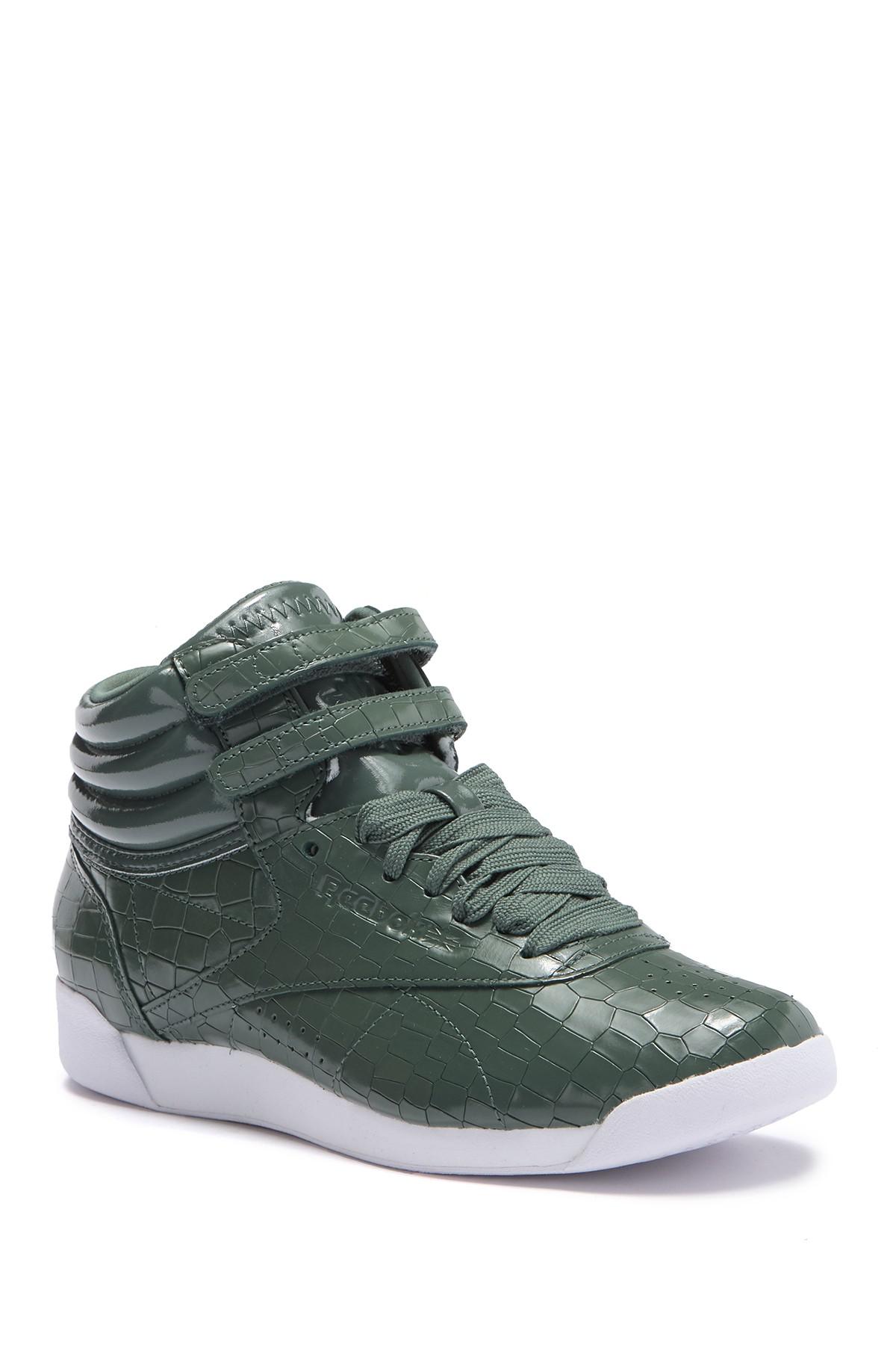 Reebok Freestyle Hi Crackle Patent Leather High Top Sneaker in Green | Lyst