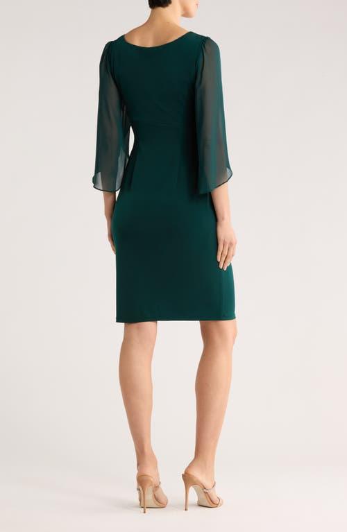 Connected Apparel Mixed Media Cape Sleeve Mock Wrap Cocktail Dress in Green  | Lyst