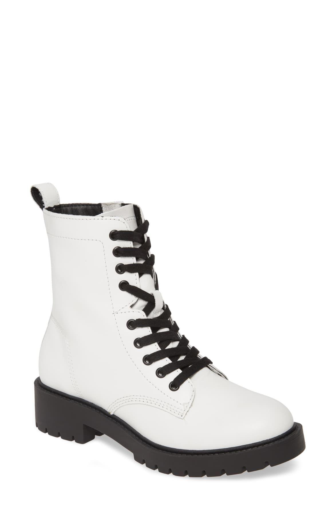 Steve Madden Denim Guided Combat Boot in White Leather (White) - Lyst